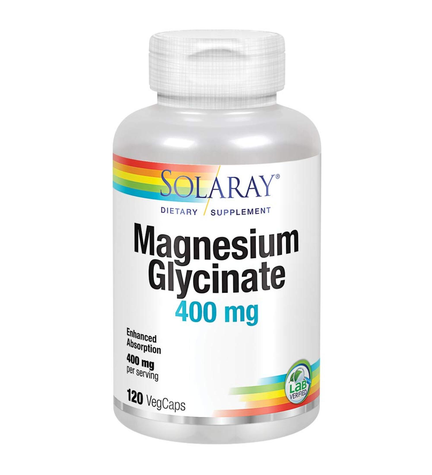 Solaray Magnesium Glycinate 400 mg - 120 Vegan Capsules for Relaxation & Muscle Health - Buy Online on GoSupps.com
