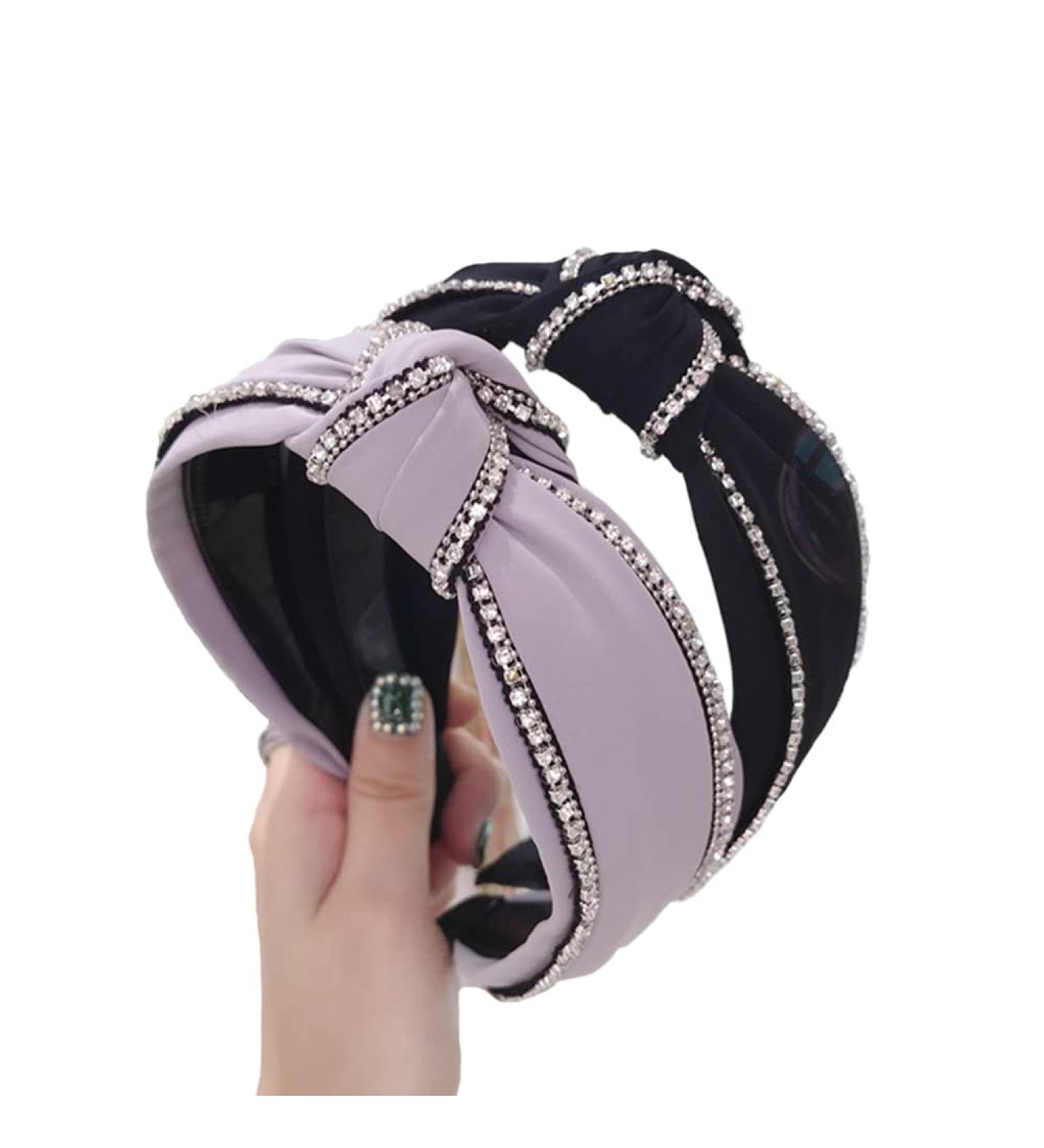 Wiwpar Rhinestone Wide Knot Headband for Women - Black Fashion Hair Hoop Accessories - Buy Online on GoSupps.com