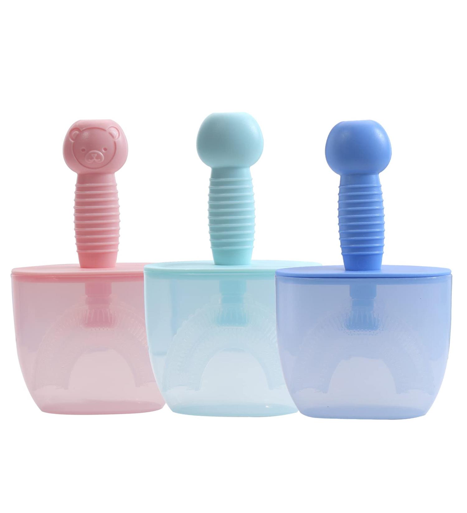 RALIS 3 PCS Kids U Shaped Toothbrushes | Training Baby Toothbrush with Food Grade Silicone Head | Ages 2-6 | Pink, Blue & Green - Buy Online on GoSupps.com