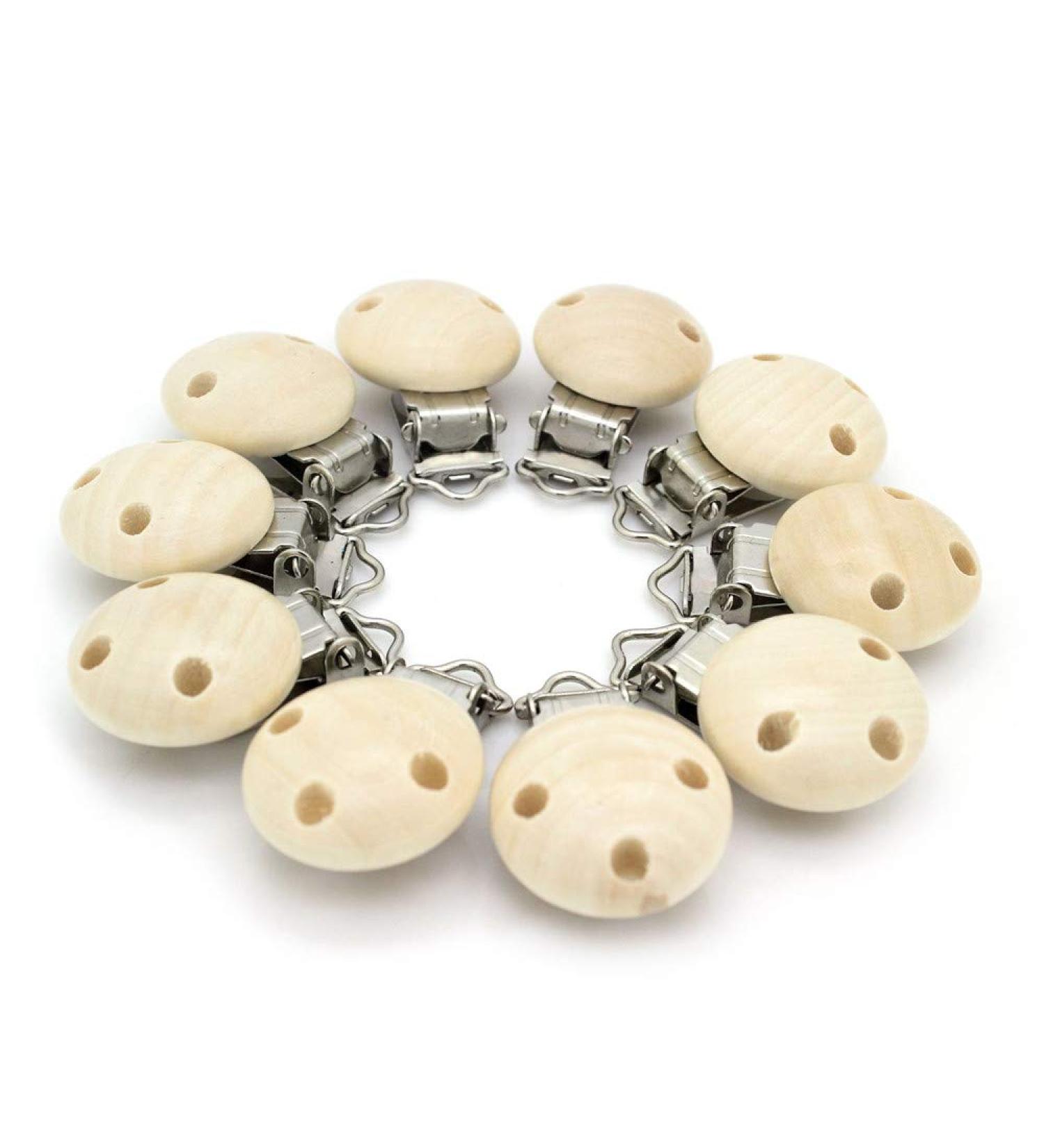 Premium Wooden Pacifier Clips - 10 Pack Eco-Friendly Nucky Baby Holders Non-Toxic Nipple Clips for Babies and Children - Durable & Safe - Buy Online on GoSupps.com