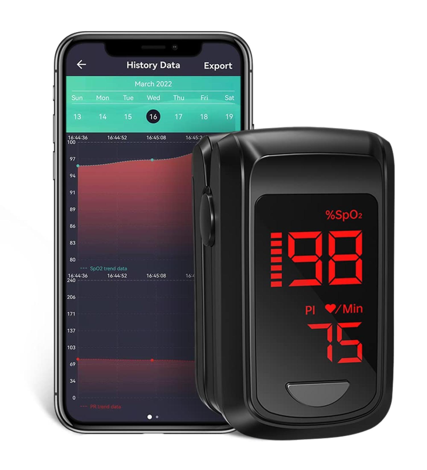 HOLFENRY Fingertip Pulse Oximeter with Bluetooth & App - SpO2 Monitor for Oxygen Saturation & Heart Rate - Black - Buy Online on GoSupps.com