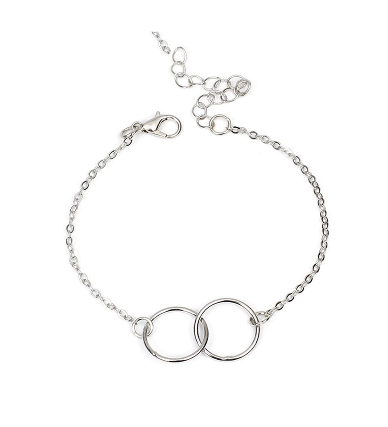 Bracelet Silver Charm Bracelets Compatible with Women Thin Double Circle Chain Bracelet Bangles Trendy Jewelry Accesories - Buy Online on GoSupps.com