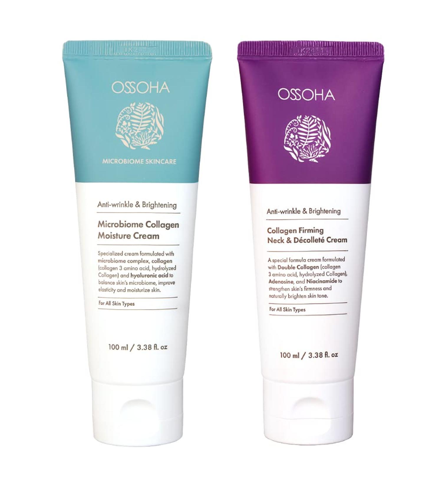 OSSOHA SET Collagen Firming Neck & D collet Cream(100ml/3.38fl.oz)+Microbiome Collagen Moisture Cream(100ml/3.38fl.oz)_For Both Neck and Face Moisturizer For Sensitive Skins Natural Ingredients - Buy Online on GoSupps.com