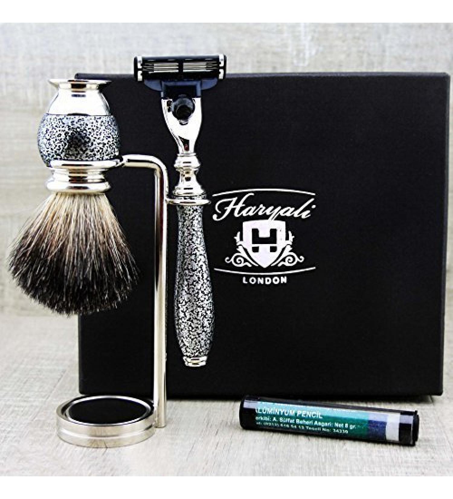 Vintage Silver Color Shaving Set | 3-Piece Pure Badger Hair Brush & Razor | Perfect for Wet Shaving - Buy Online on GoSupps.com