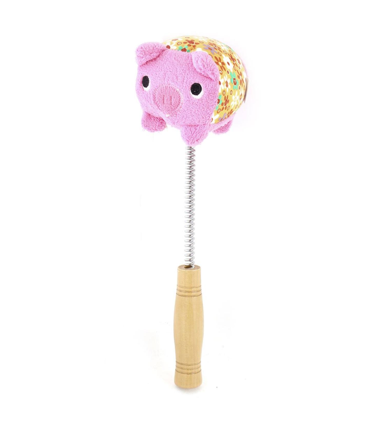 Ruilogod wooden handle spring stick pig shape neck back practical massage hammer pink