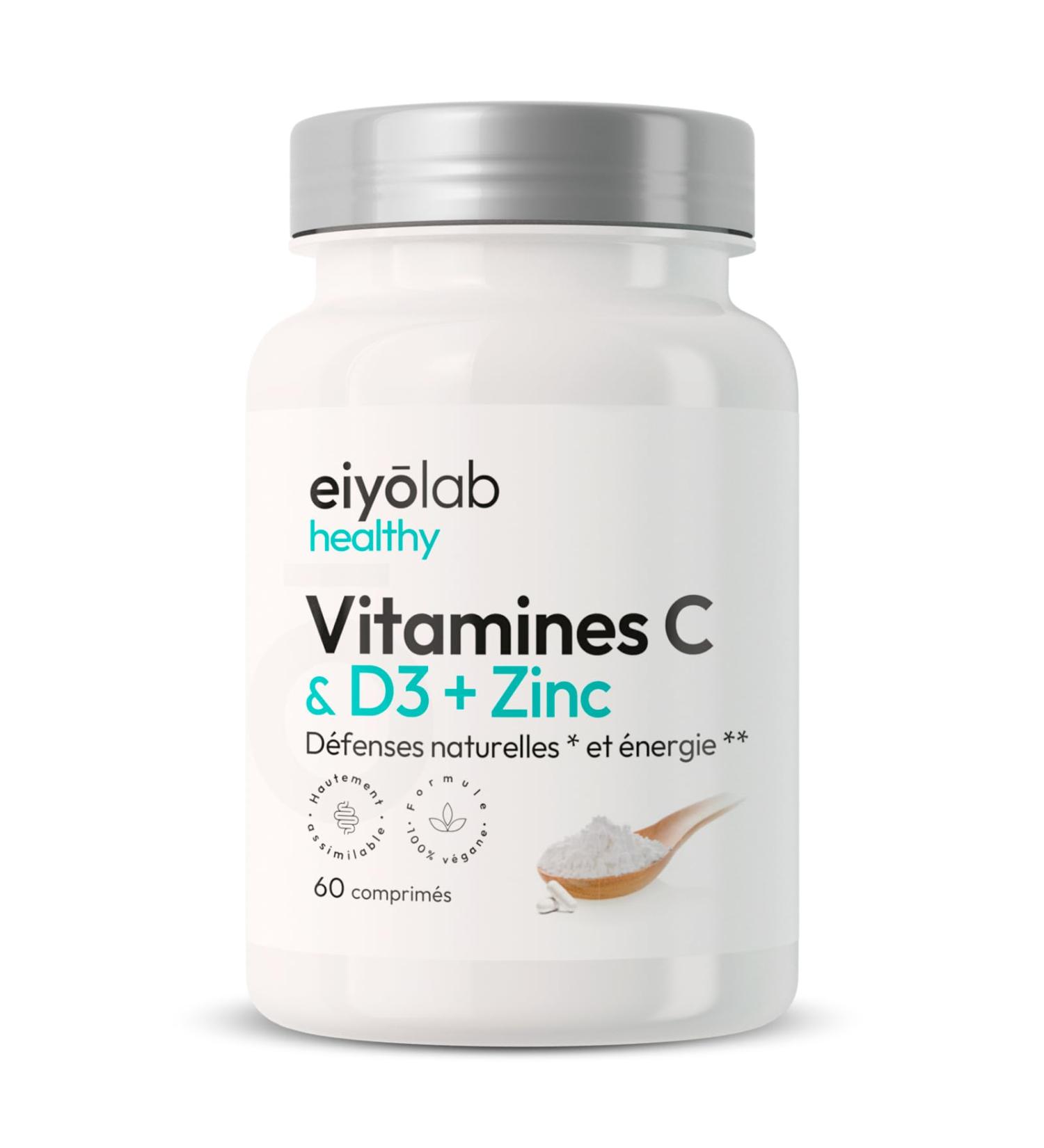 Vitamine C & D3 + Zinc Bisglycinate | Hautement Dos | Formule Immunit et Vitalit Compl te | 2 Mois de Cure par Flacon | Hautement Assimilable et Biodisponible | 60 Comprim s Vegan | Eiyolab - Buy Online on GoSupps.com