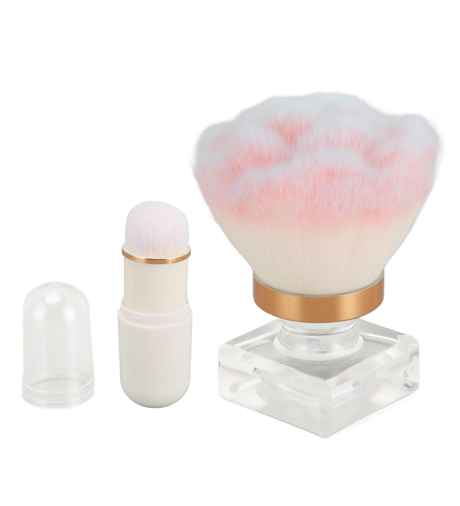 Soft Bristle 2 Pieces Face Blush Kabuki Powder Makeup Brushes with Transparent Ergonomic Handle for BB Cream Portable - Buy Online on GoSupps.com
