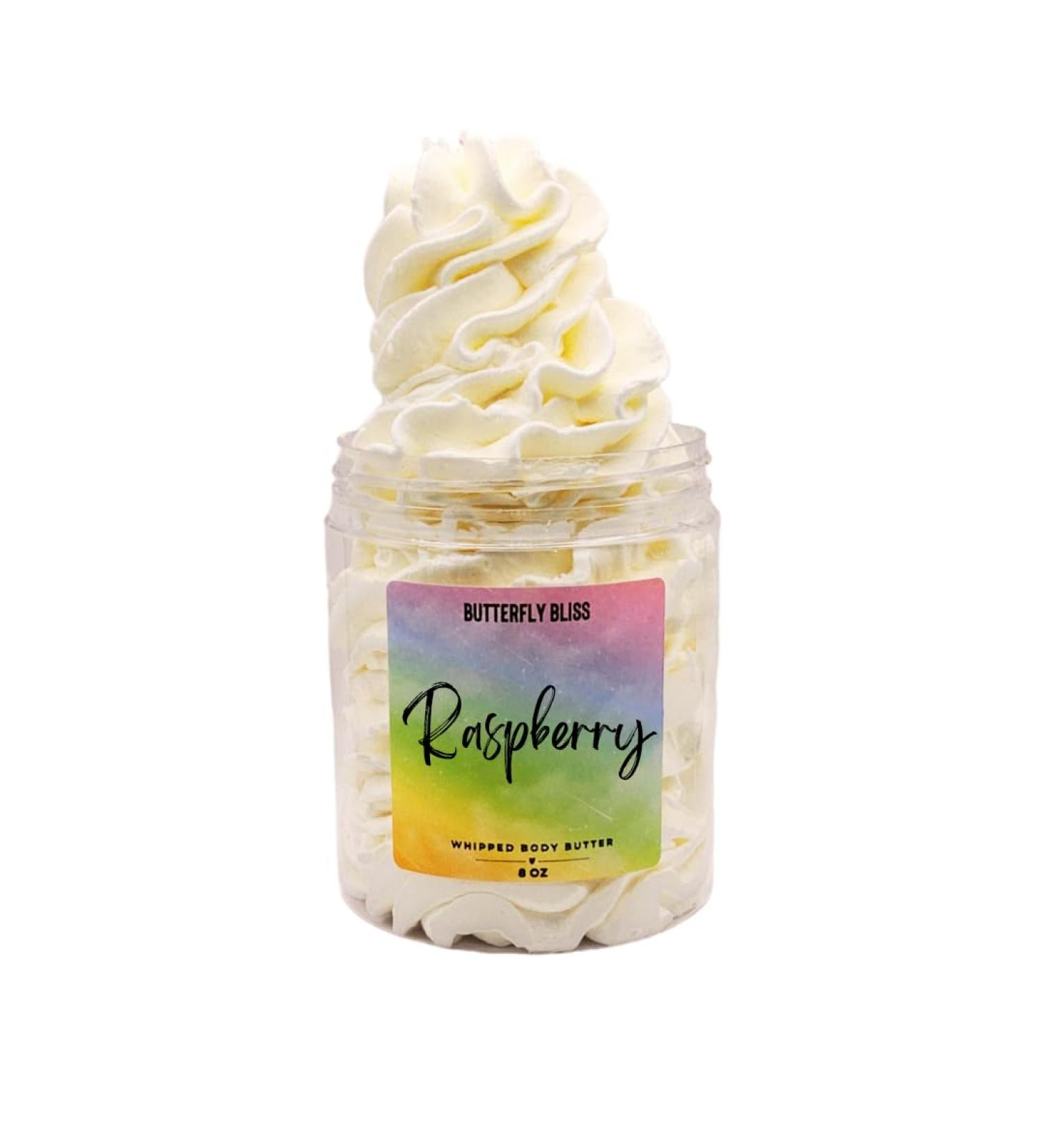 Raspberry Whipped Body Butter Luscious Berry Scented Moisturizer Shea Mango & Coconut Oil Vegan Paraben-Free Cream for Dry Skin 8 oz Jar