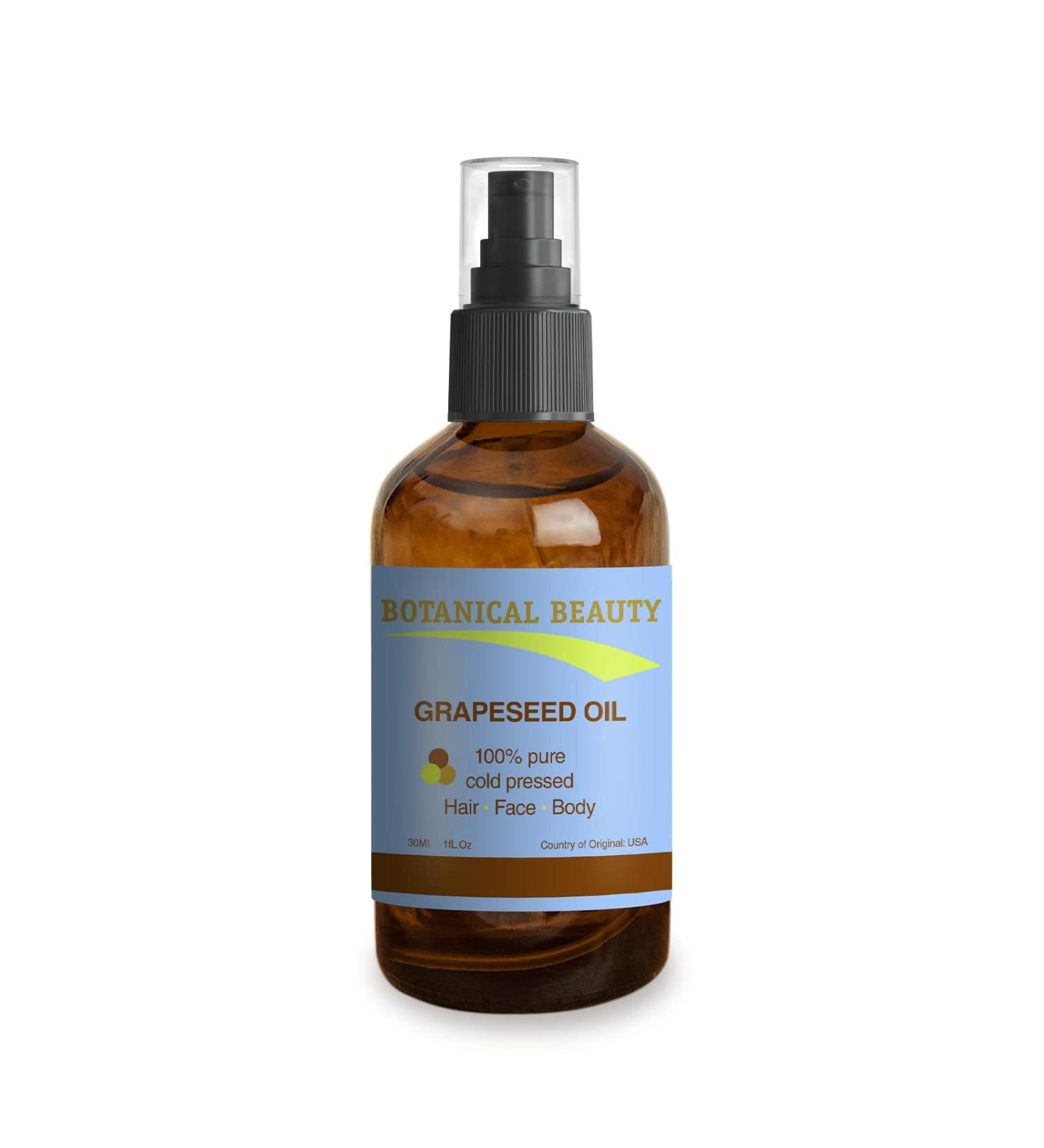 Botanical Beauty Grapeseed Oil 100% Pure Cold Pressed. 1 oz - 30 ml for Face Skin Hair Nails Body