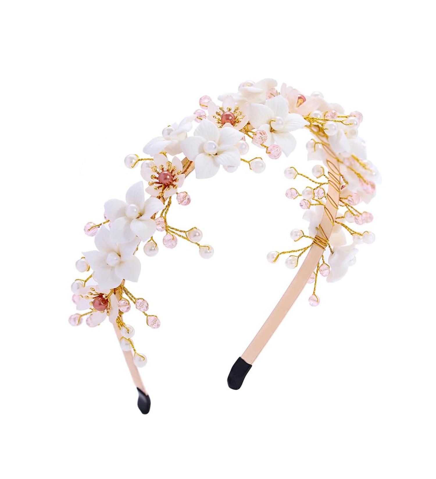 IYOU Bridal Wedding Headband Gold Flower Hair Bands Pearl Beads Headpiece Communion Bride Hair Accessories for Women - Buy Online on GoSupps.com