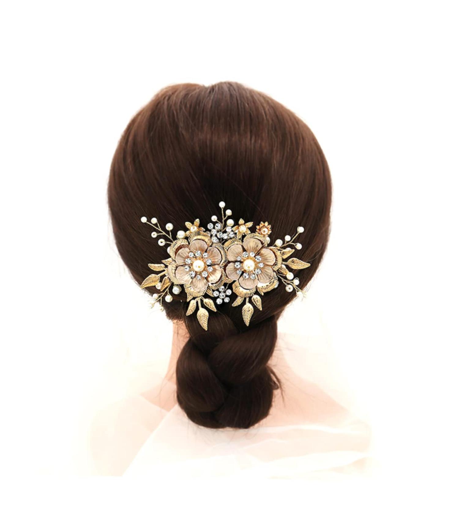 Angoily Wedding Hair Clip Decorative Hair Combs Wedding Hair Comb Gold Hair Clips Rhinestone Hair Side Combs Bridal Headpiece Bridal Headdress Tiara Vintage Props Bride - Buy Online on GoSupps.com