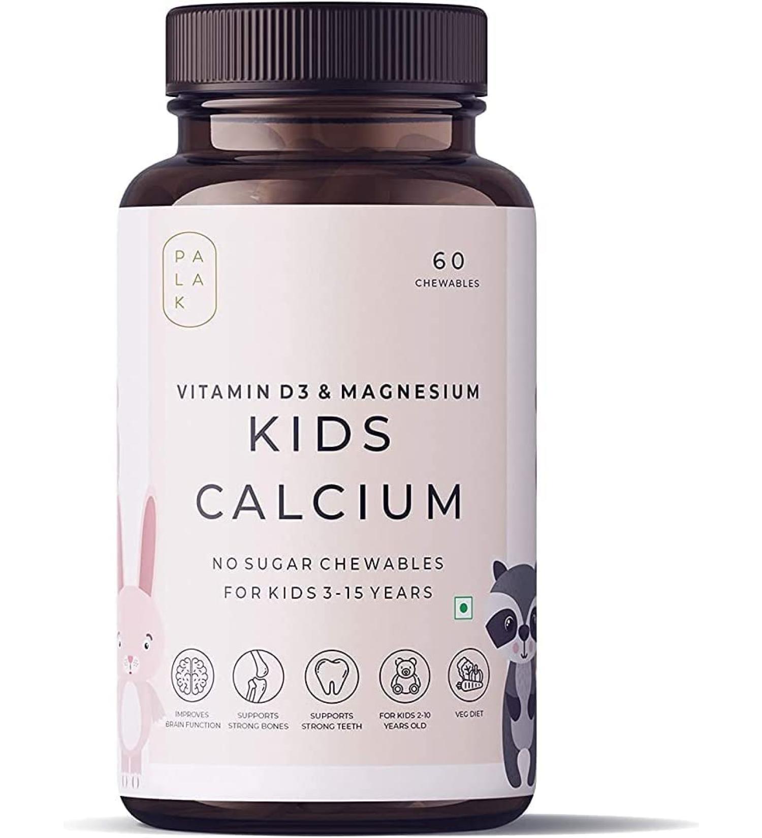 Verem Palak Kids Calcium with Vitamin D3, K2 & Magnesium | 60 No Sugar Chewables - Buy Online on GoSupps.com