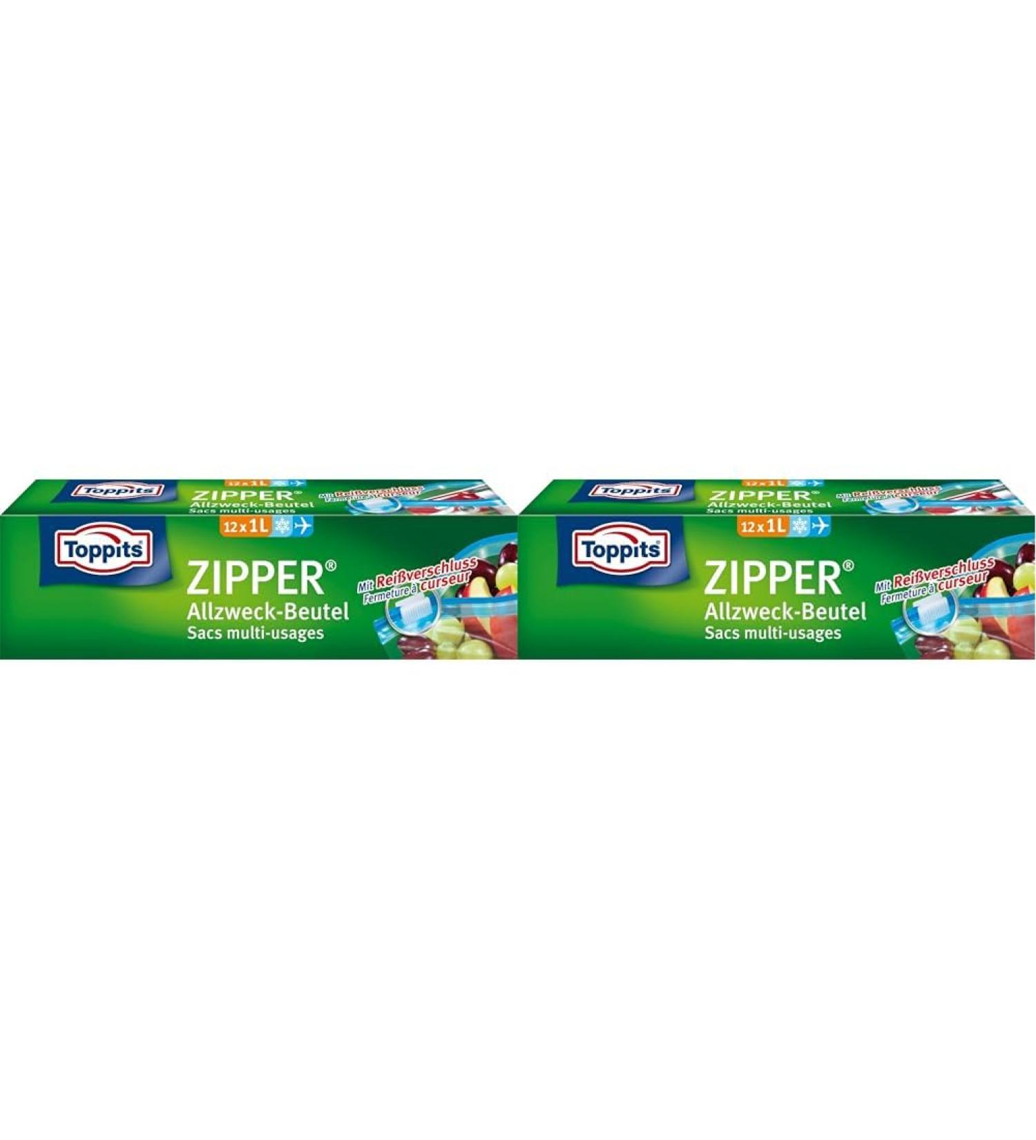 Buy Toppits Zipper All-Purpose Bags 1 Litre - Transparent 12 Pieces (Pack of 2) | International Shipping Available - Buy Online on GoSupps.com