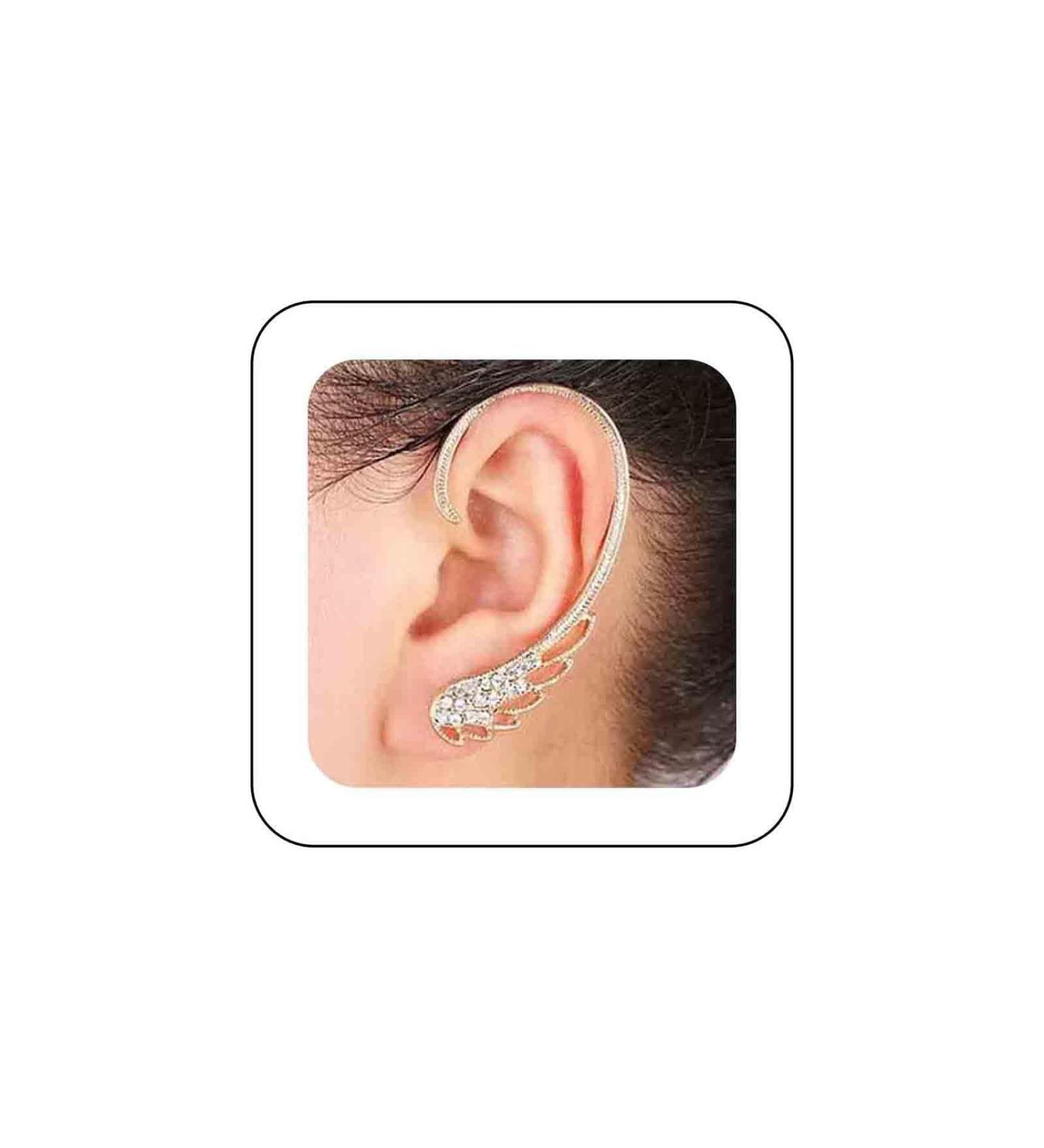 Shop Boho Rhinestone Angel Wing Ear Climber Earrings | Gold CZ Crystal Ear Crawler & Cartilage Clip-on Jewelry for Women - Perfect Gifts - Buy Online on GoSupps.com