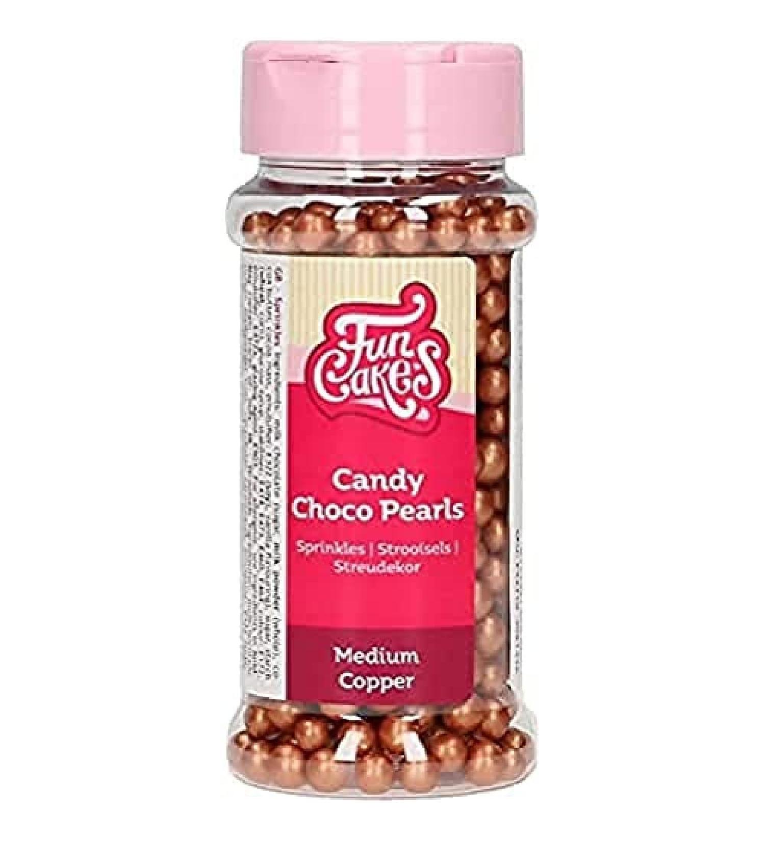 FunCakes Candy Choco Pearls Medium Copper: Cake Sprinkles Great Chocolate Taste Perfect for Cake Decorating Edible Choco Pearls. 80 g.