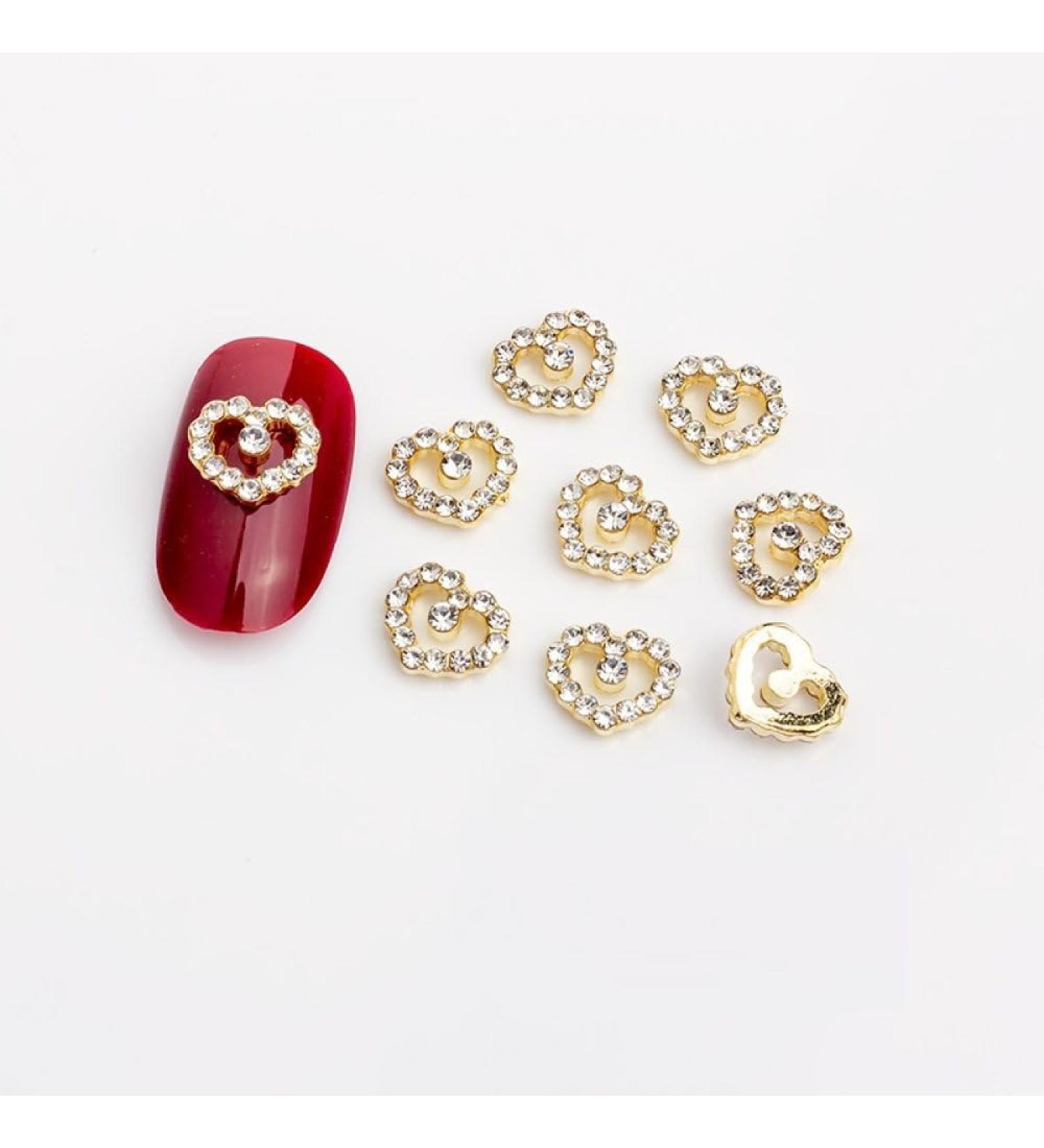 qbodp 30 Pcs Gold Bottom Nail Charms Fashion Nail Ornaments Rhinestone Heart Decorations for Nail Nail Supplies Nail Art Decoration Accessories H1