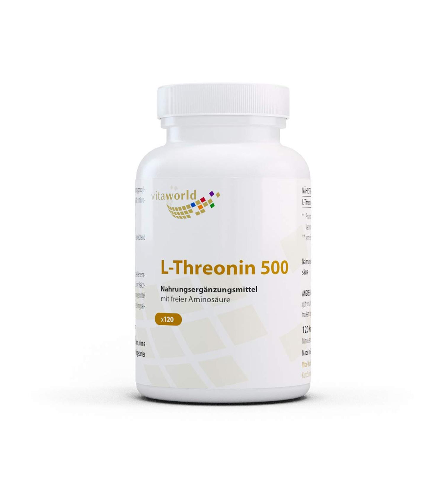 Pack of 3 Vita World L-Threonine 500 3 x 120 Capsules Made in Germany