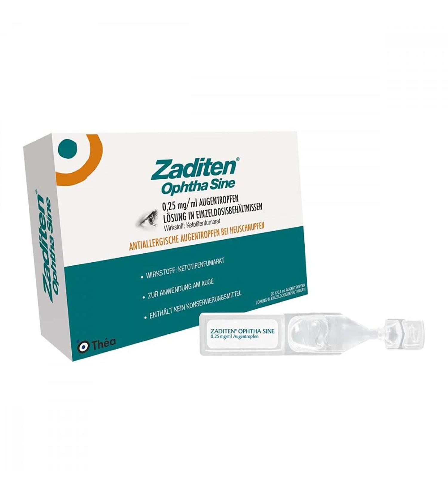 Buy ZADITEN Ophtha Sine 0.25 mg/ml Eye Drops - 20 Single Dose Packs for Worldwide Shipping - Buy Online on GoSupps.com