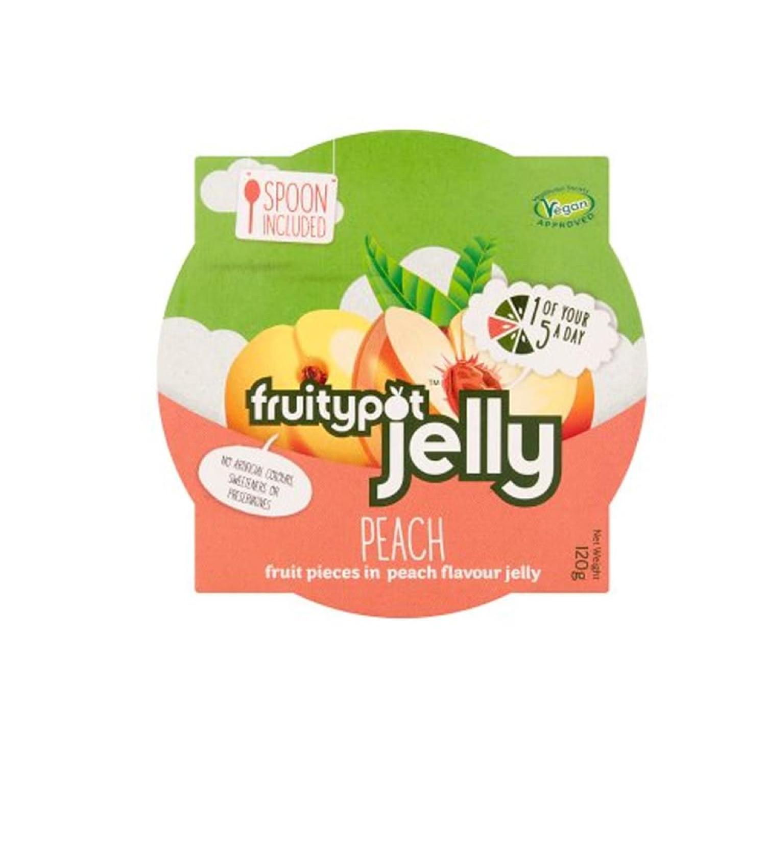Fruity Pott Peach In Peach Jelly With Spoon 120g - Suitable for Vegetarians Suitable for Vegans (12 Packs)