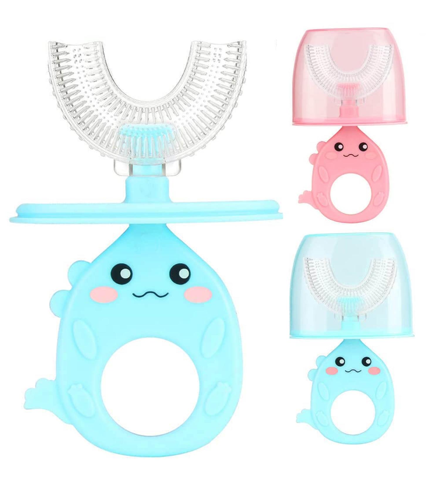 Kids U-Shaped Toothbrush 2-Pack - Soft Silicone Brush Head, Cover, 360 Oral Cleaning - Ages 2-6 - Buy Online on GoSupps.com