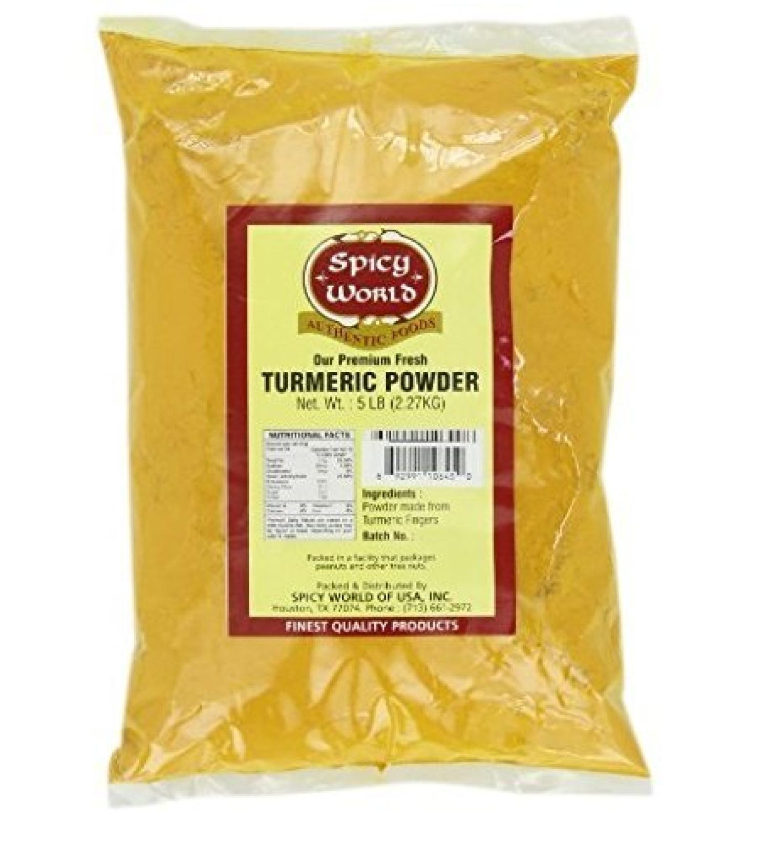 Spicy World Turmeric Powder 5 Pound Bulk Bag - Indian Turmeric Root Ground (Haldi) - Minimum Curcumin 2.5% 5 Pound (Pack of 1)