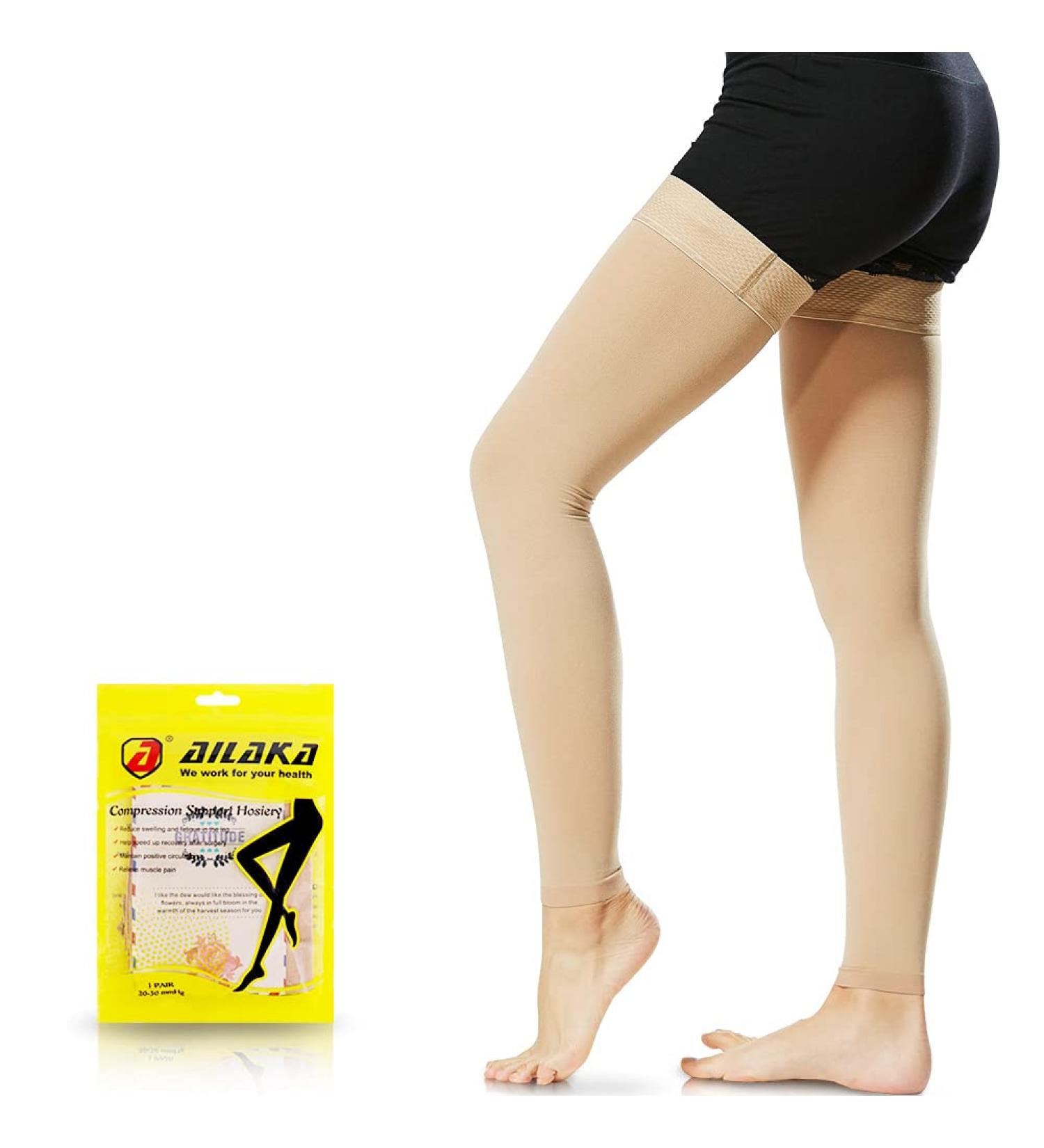 Ailaka Thigh High 20-30mmHg Compression Stockings XL - Beige, Footless | For Varicose Veins, Edema, Leg Pain | Men and Women | Post-Surgery Support - Buy Online on GoSupps.com
