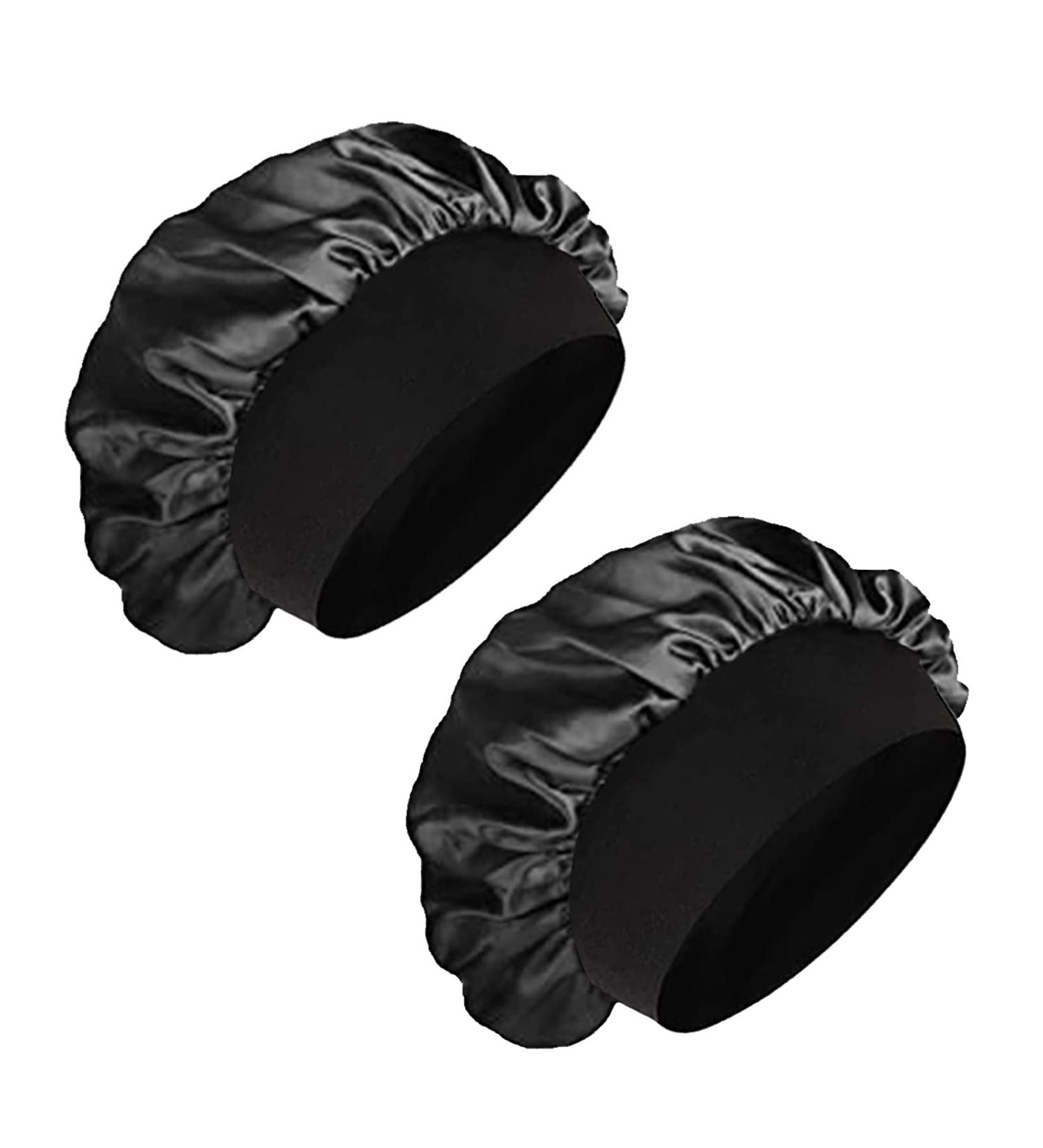 Admitry Satin Hair Bonnet Set - Premium Soft Silk Sleep Cap for Women & Girls - Breathable Night Hood Black - Buy Online on GoSupps.com