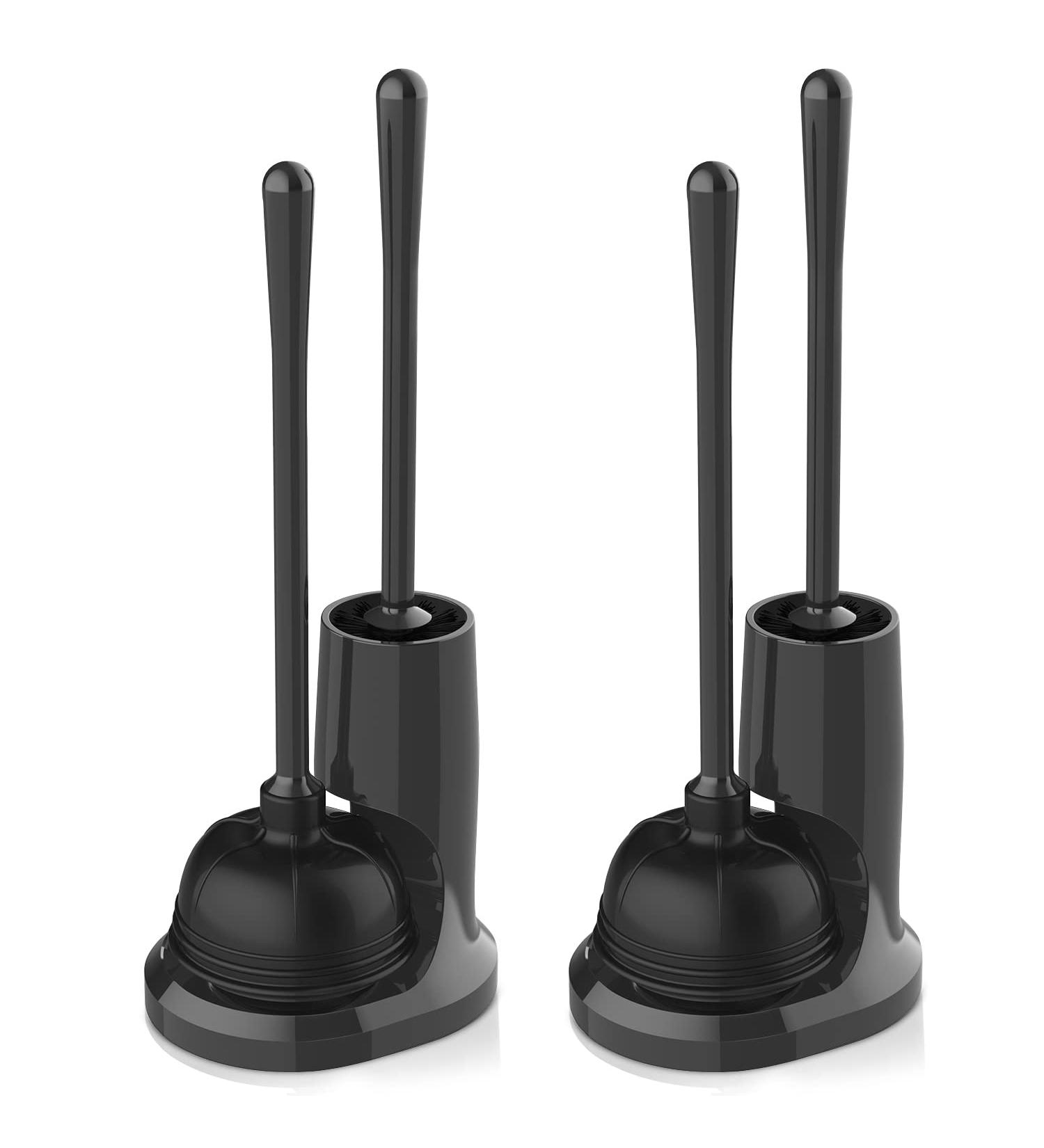 Uptronic 2-in-1 Toilet Plunger and Brush Set with Holder - Heavy Duty Bathroom Cleaning Combo in Modern Black Caddy Stand - Buy Online on GoSupps.com