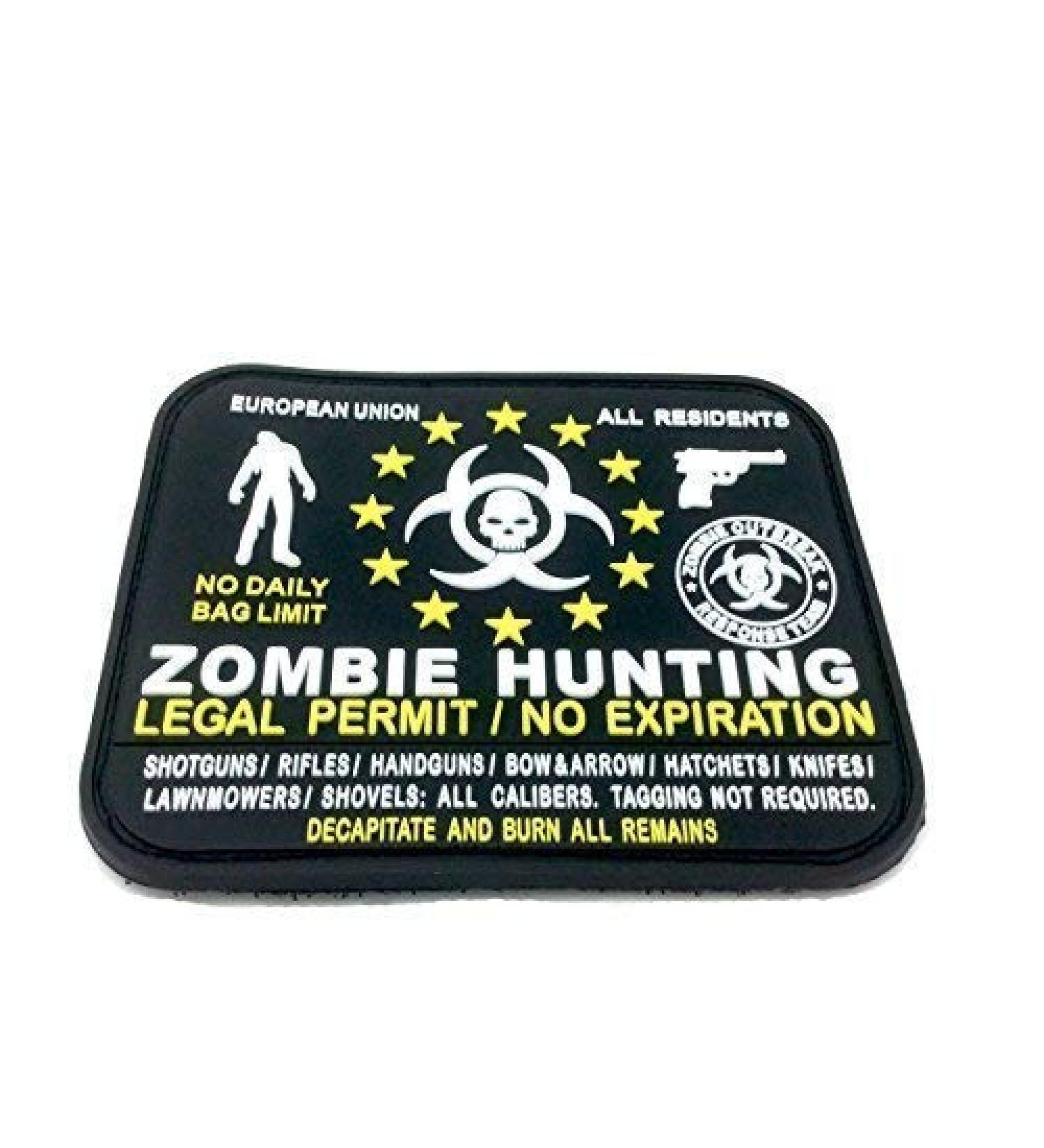 Patch Nation Large PVC Airsoft Velcro Patch Zombie Hunting EU Legal Permit All Residents Black