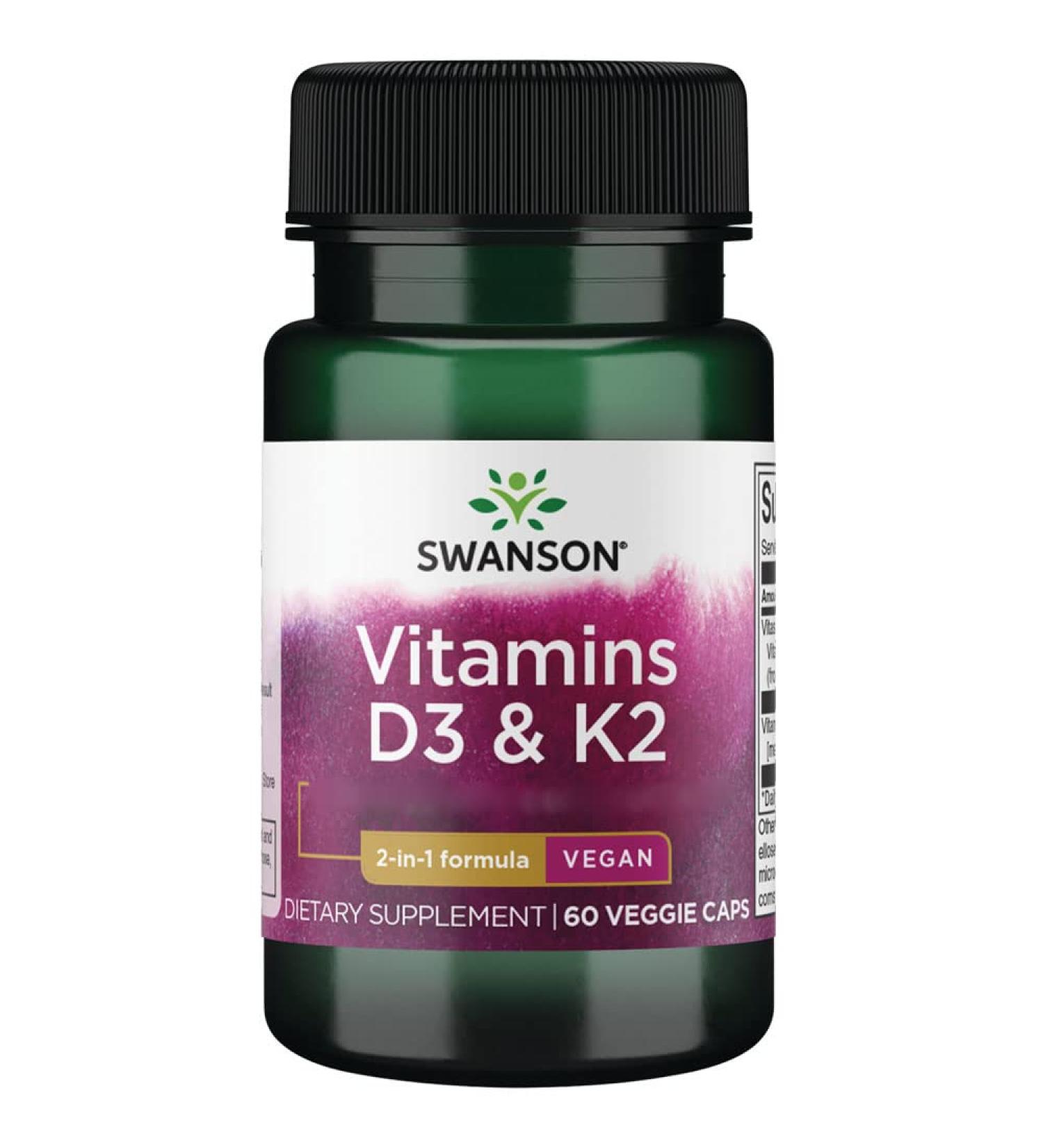 Swanson Vitamins D3 & K2 Deposit 1 Capsule Every 2 Days 60 Vegan High Dosed Capsules Soy Free Vegetarian Gluten Free Non-GMO - Buy Online on GoSupps.com
