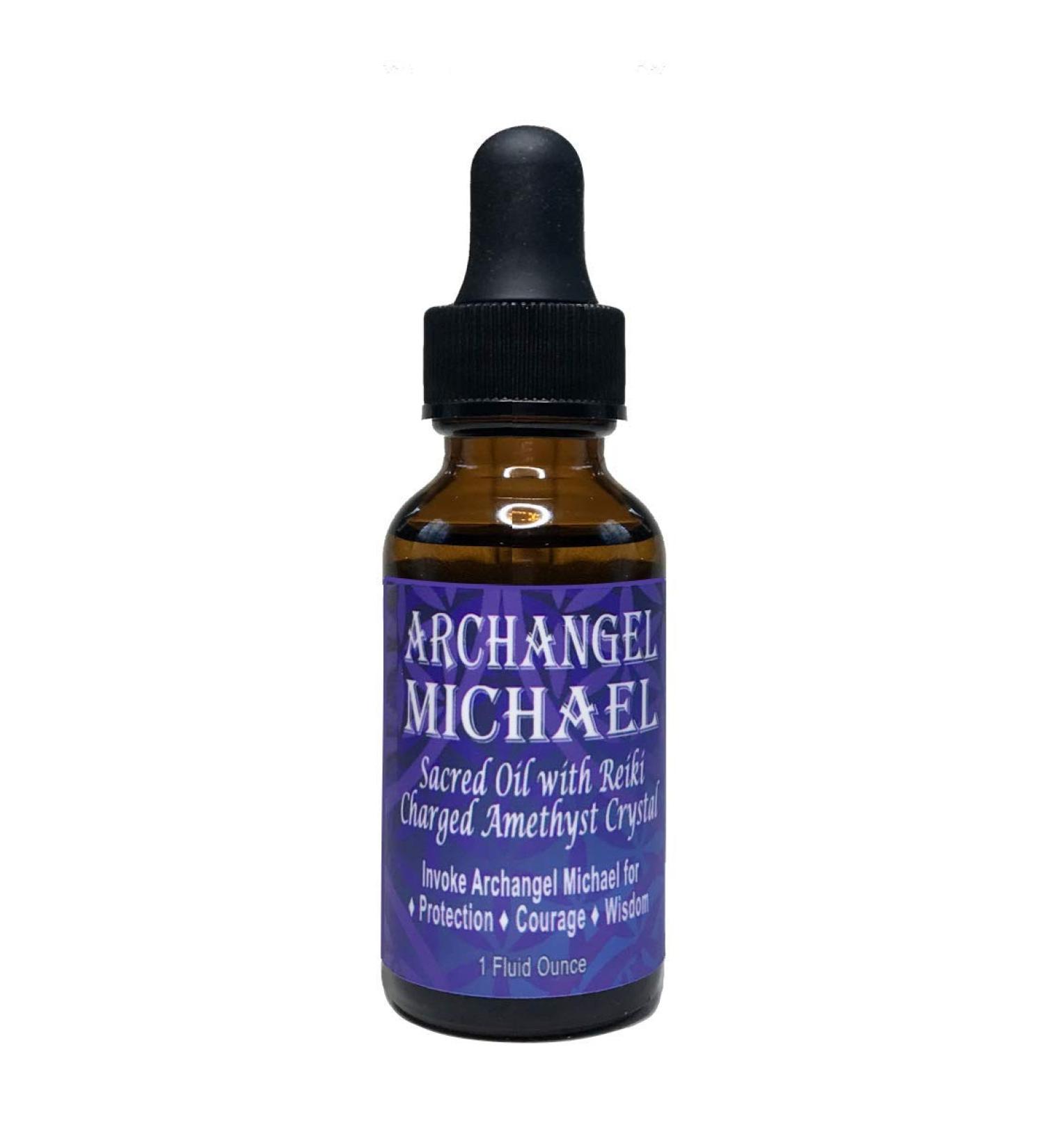 Archangel Michael Oil with Reiki Charged Amethyst Crystal (1 oz) - Sacred Anointing Oil for Blessings, Protection & Invocation - Buy Online on GoSupps.com