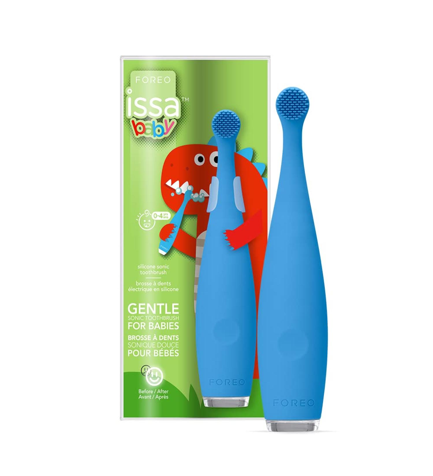 FOREO ISSA Baby Sonic Toothbrush for Ages 0-4 - Gentle & Fun in Bubble Blue Dino - Buy Online on GoSupps.com
