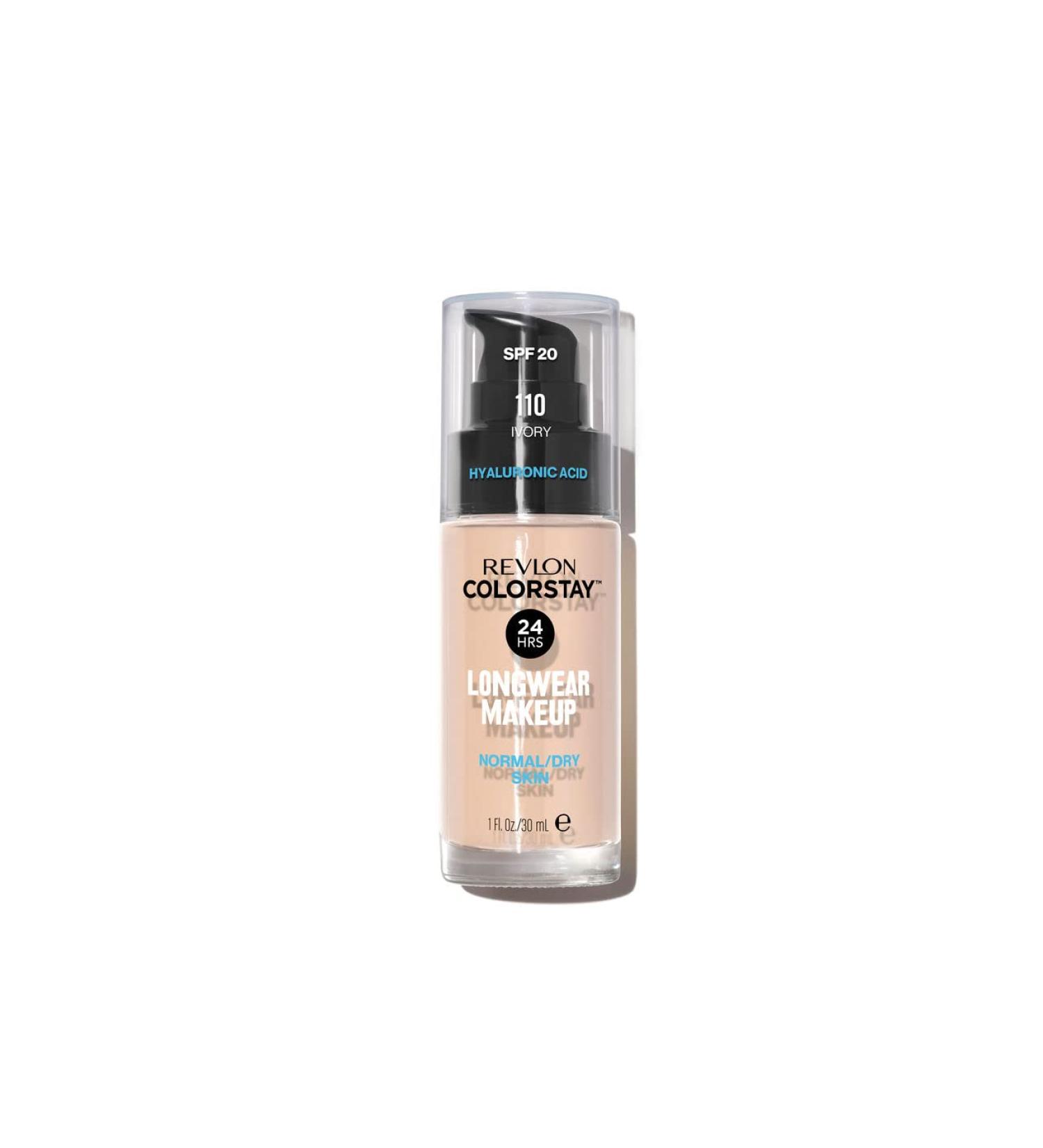 Revlon ColorStay Makeup for Normal/Dry Skin SPF 20  Longwear Liquid Foundation  with Medium-Full Coverage  Natural Finish  Oil Free  110 Ivory  1.0 oz