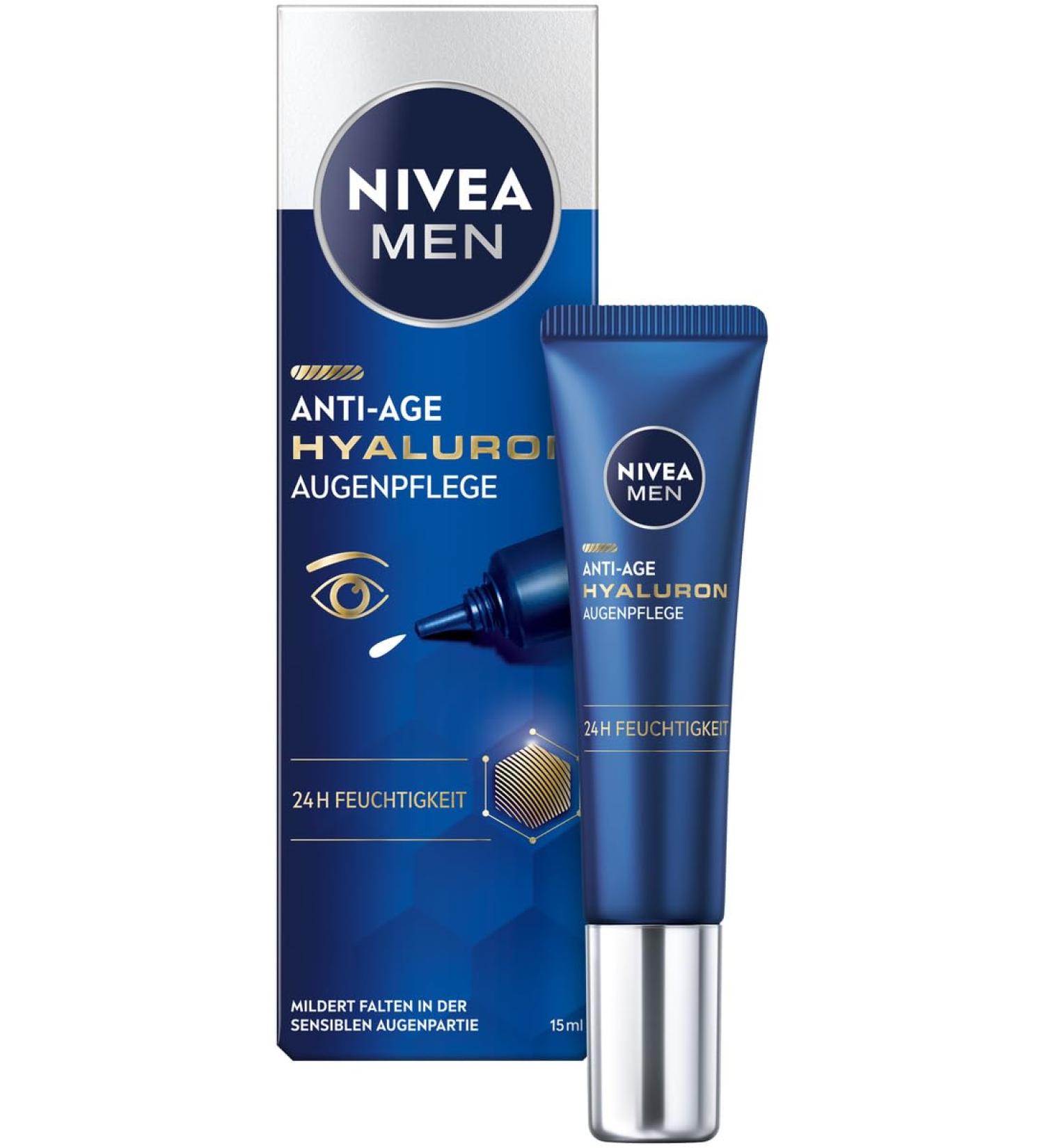 NIVEA MEN Anti-Aging Eye Cream with Hyaluronic Acid - Against Wrinkles and Dark Circles - Moisturizing Eye Care with Hyaluronic Acid (15 ml) - Buy Online on GoSupps.com