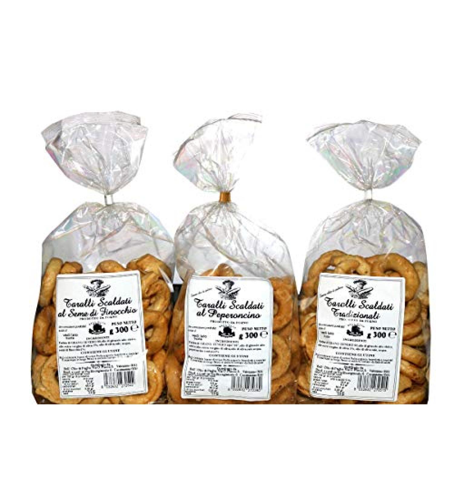 Pack 3 Taralli di Puglia. Bakery product ideal for snacks. The pack contains taralli with oil of - Buy Online on GoSupps.com