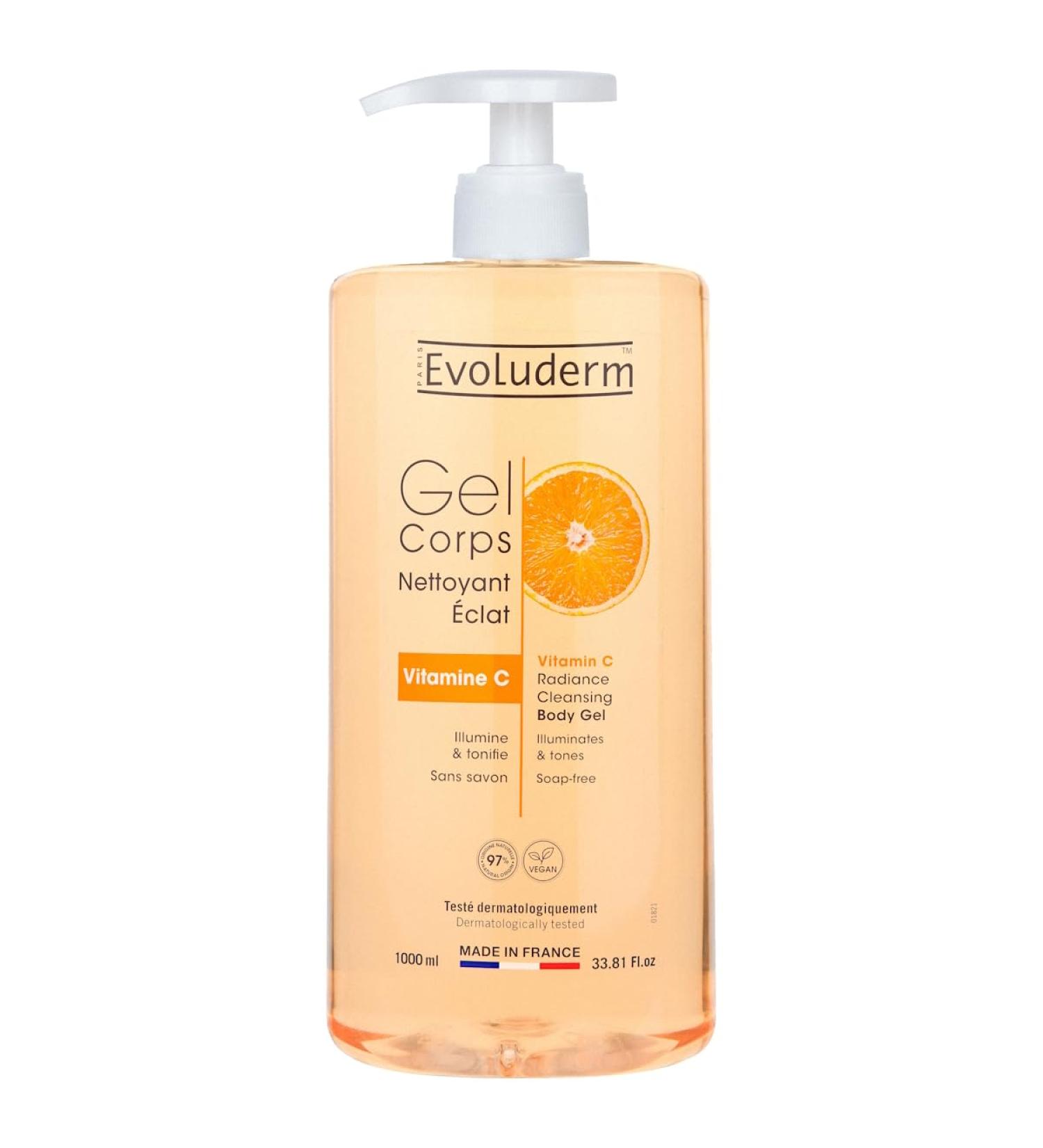 Evoluderm EVOLUDERM Vitamin C Radiance Cleansing Body Gel 1000 ml 97% Natural Origin Vegan Made in France