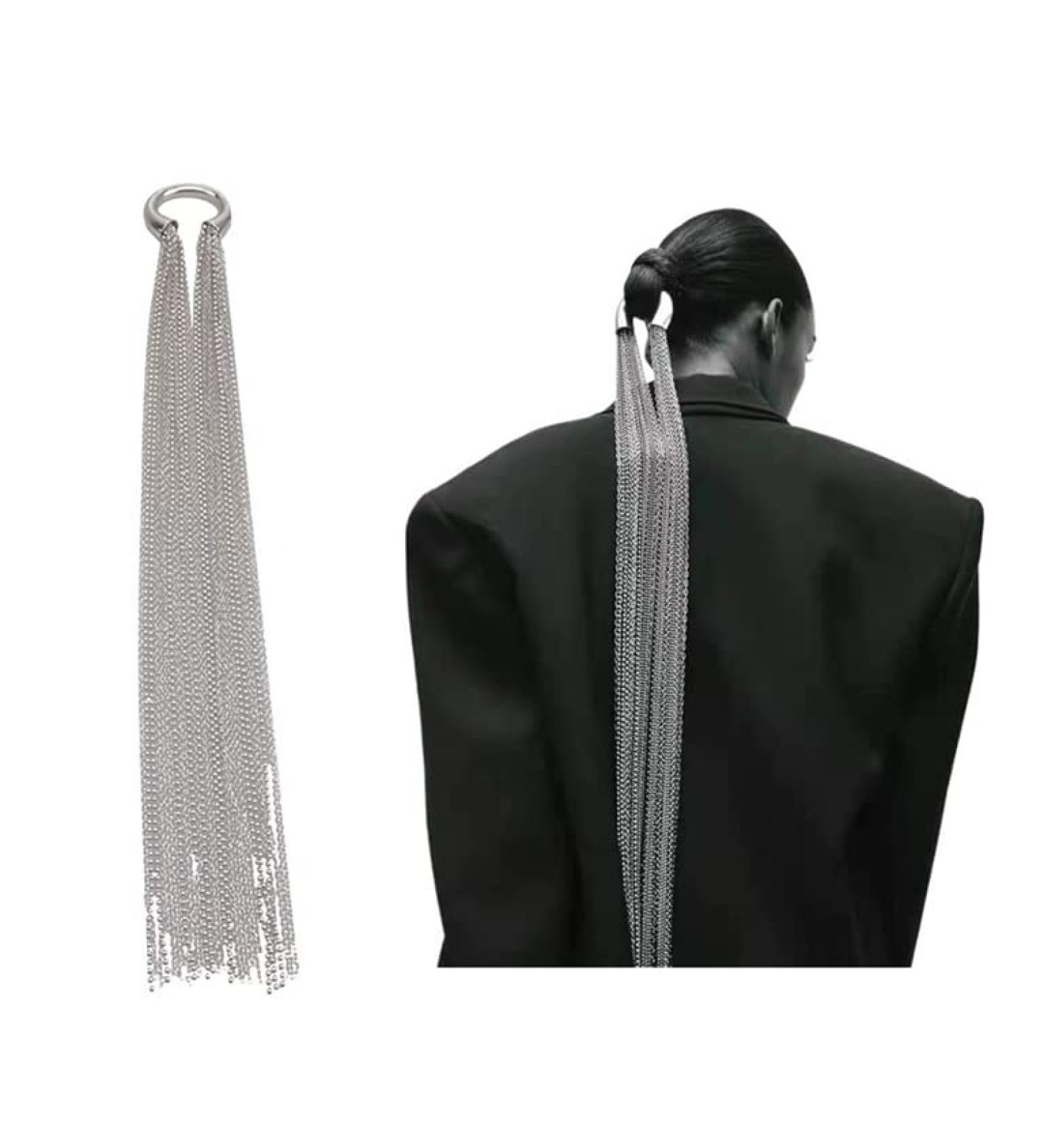 Crystal Long Chain Tassel Hair Clip - Silver | Exaggeration Bling Bling Hairpin for Women & Girls - Buy Online on GoSupps.com