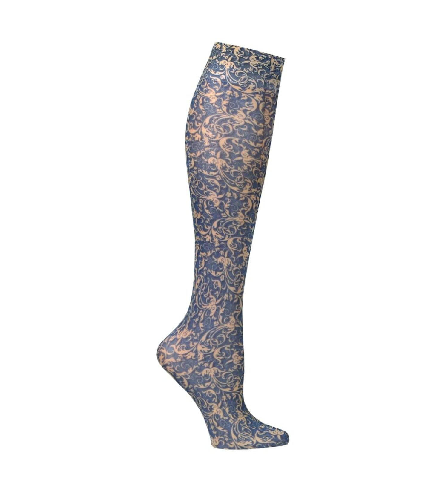 Fashionelle Light Compression Knee Highs Women's 5-11 Navy Damask