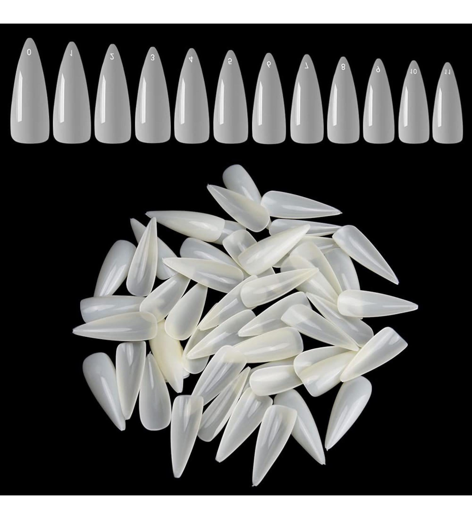 Noverlife 1200PCS Long Almond Shape False Nails | Full Cover Acrylic Nail Tips for Nail Salon Mani-pedi & Nail Art - Natural - Buy Online on GoSupps.com
