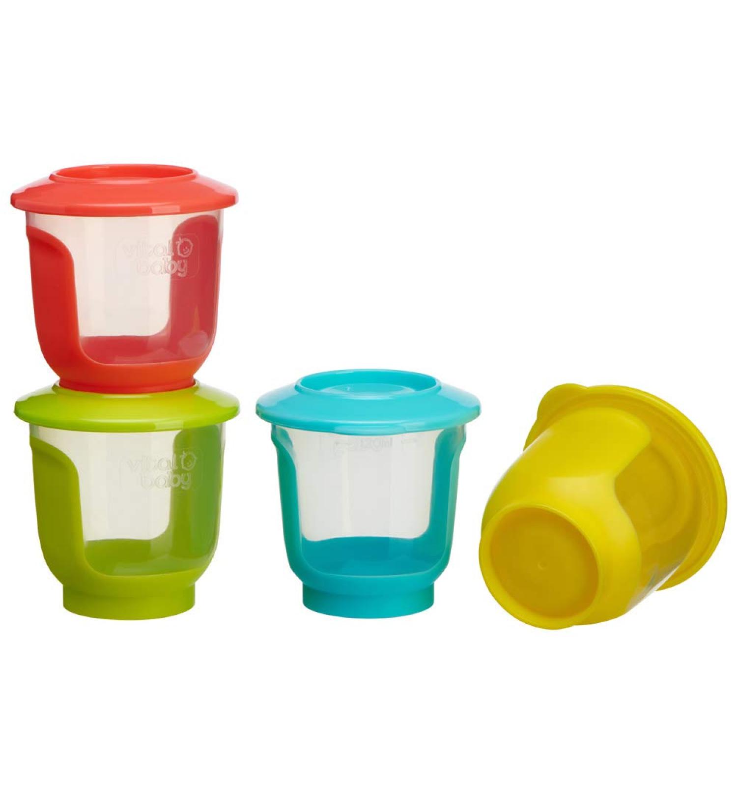 Vital Baby NOURISH Store & Wean Pots - Stackable Storage with Soft Bases - Leakproof Lids - BPA Free - Ideal for Weaning & Snacks - 4pk 4oz/120ml - Buy Online on GoSupps.com