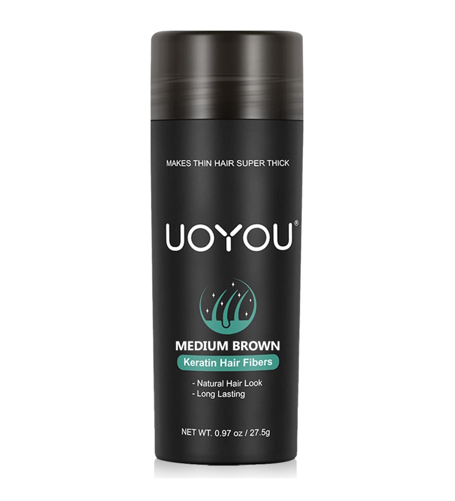 UOYOU Medium Brown Hair Fibres 27.5g Bottle - Natural Keratin Hair Loss Concealer for Men and Women - Hair Building Fibres Powder - Buy Online on GoSupps.com