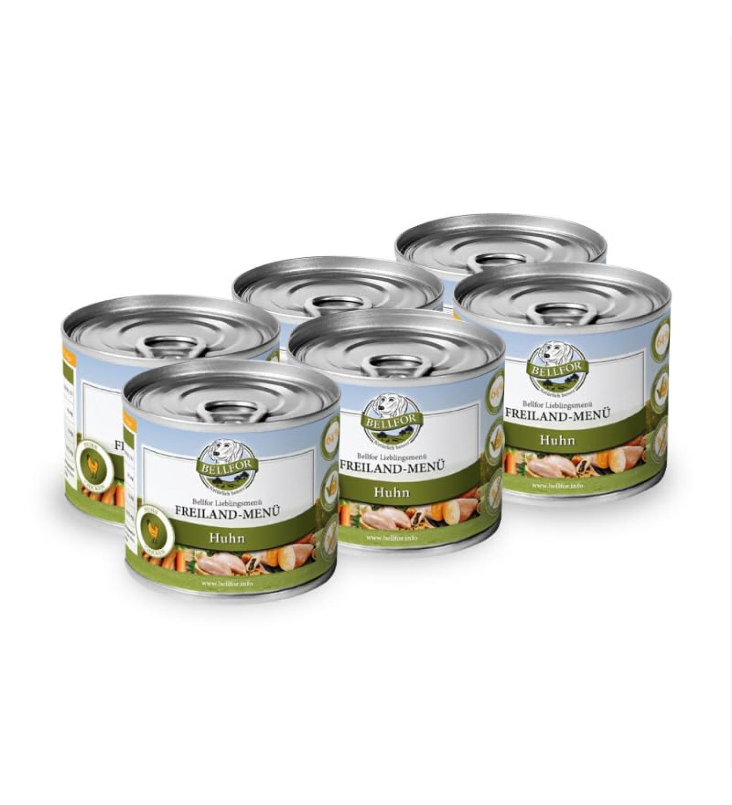 Bellfor Freiland-Men is a grain-free wet food for dogs based on chicken weighing 6 x 200 g without grains or added sugar. - Buy Online on GoSupps.com