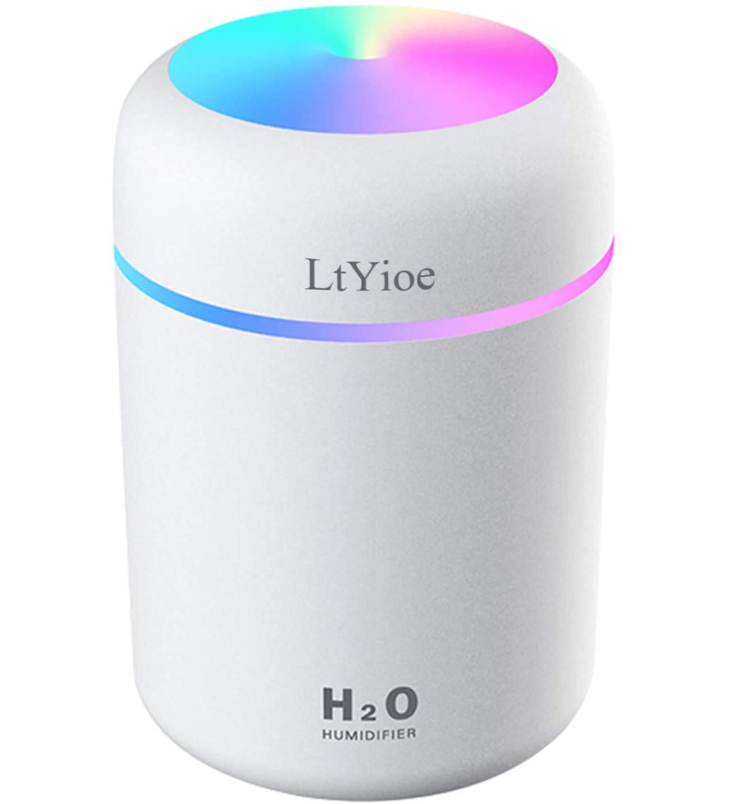 Portable Mini Humidifier with Colorful Cycling Light | 2 Mist Modes | Auto Shut-Off | Super Quiet | Ideal for Bedroom, Office, Home, Car - White - Buy Online on GoSupps.com