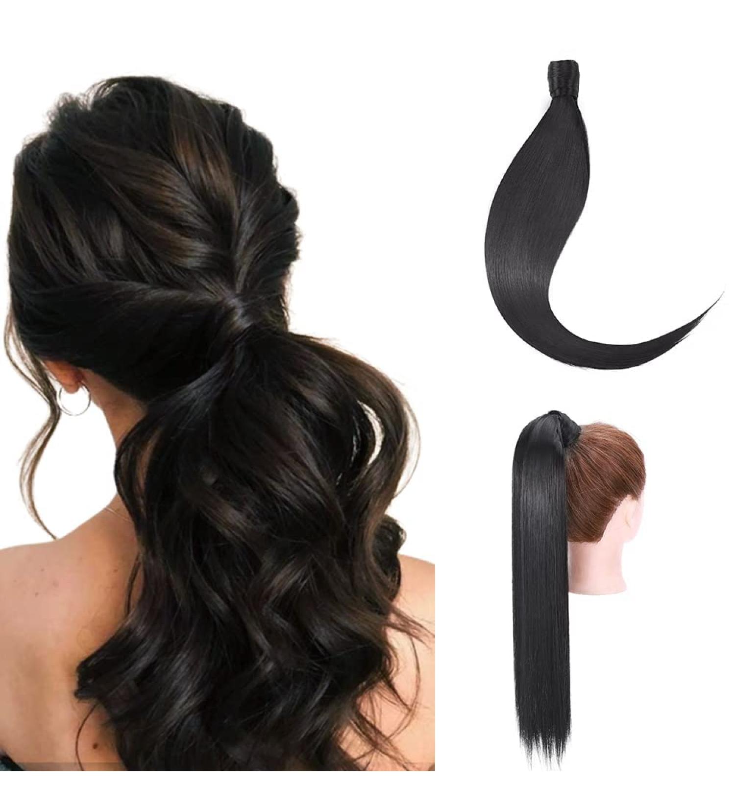 Buy S-noilite Clip-In Hair Extensions - Dark Black 58cm Ponytail Wrap Naturally Smooth & Realistic Colors - Buy Online on GoSupps.com