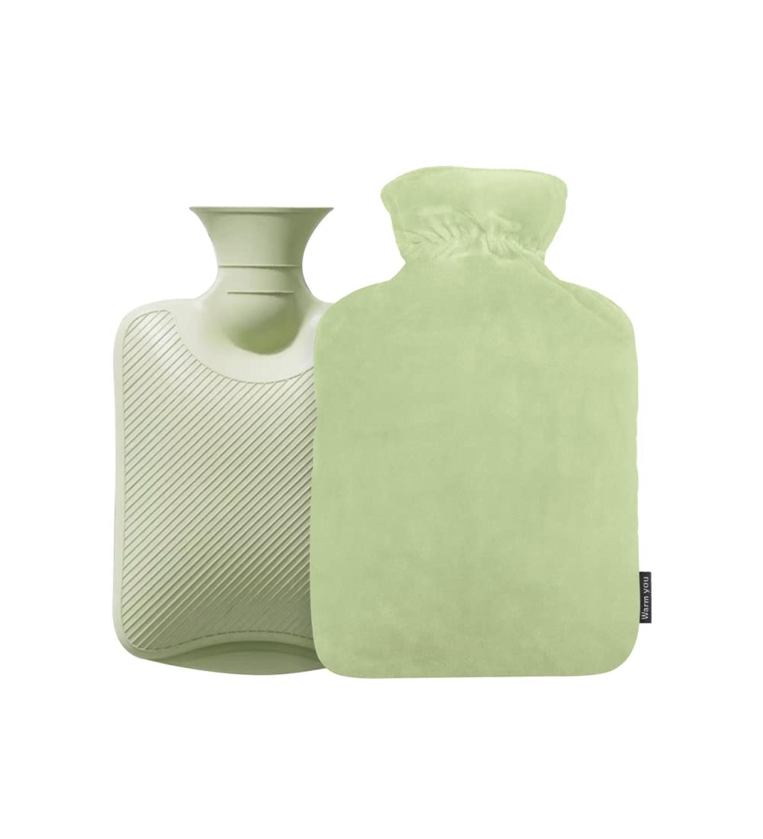 1L Hot Water Bottle with Soft Cover - 1000ml Hot Water Bag for Pain Relief - Light Green - Buy Online on GoSupps.com