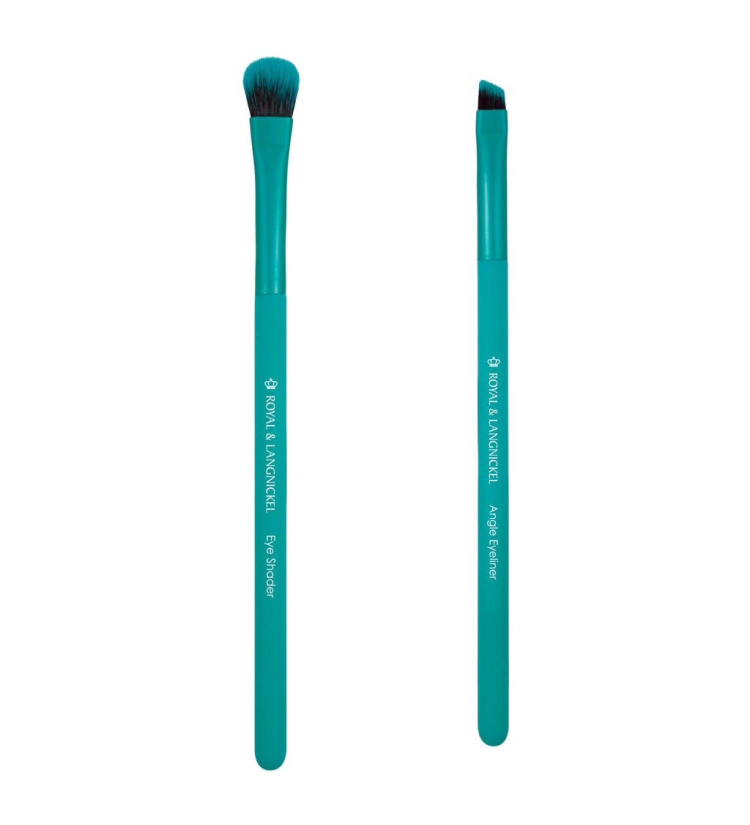 Moda Royal & Langnickel Ezglam duo cat eye make-up brush set travel size including eyeshadow and eyeliner brush blue-green BMD EGCE