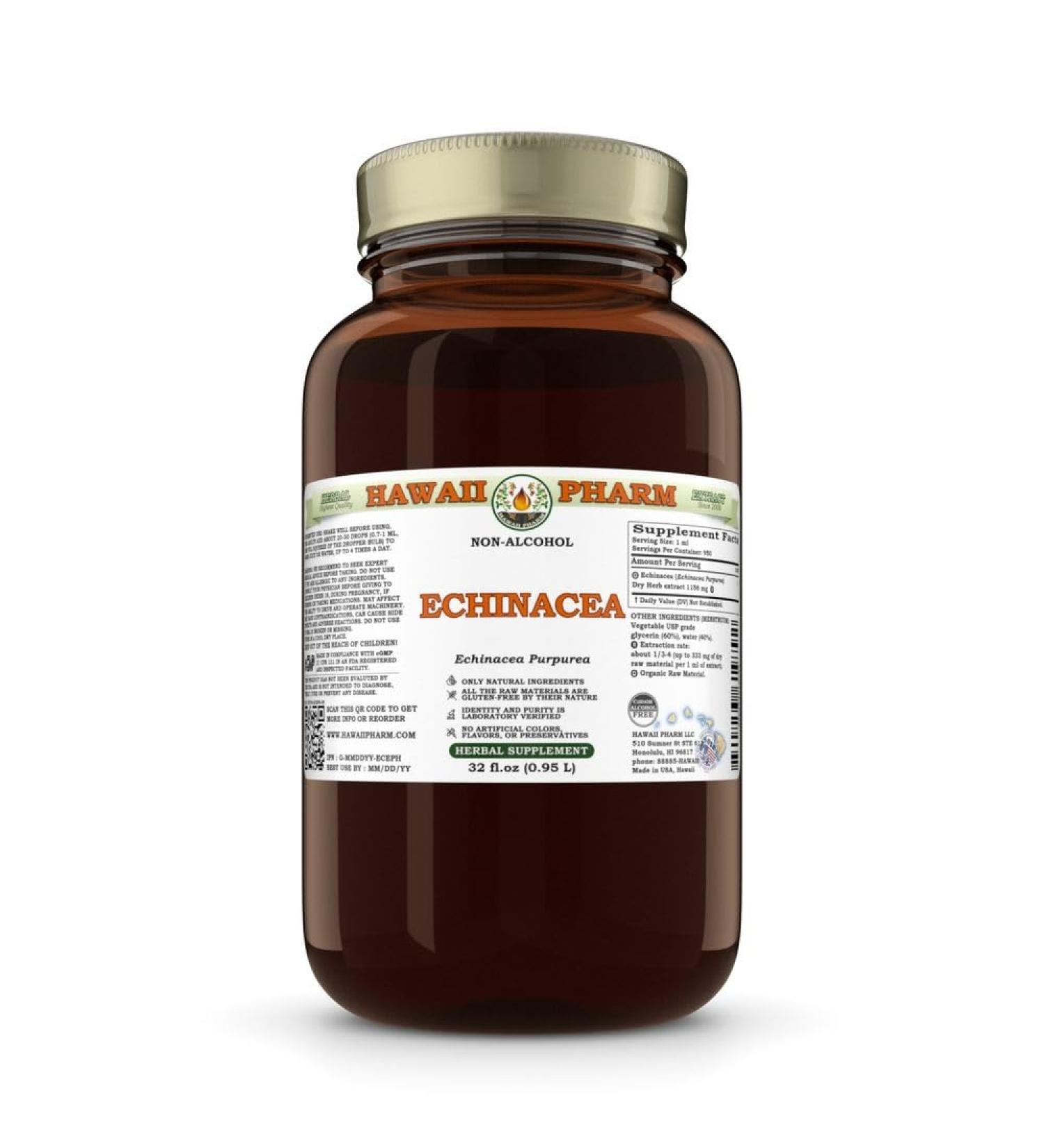 Echinacea (Echinacea Purpurea) Dry Herb Glycerite Made in Hawaii Organic Raw Materials All Natural Vegan Lab Tested Alcohol-Free Liquid Extract - 32 fl.oz 32 Fl Oz (Pack of 1) - Buy Online on GoSupps.com