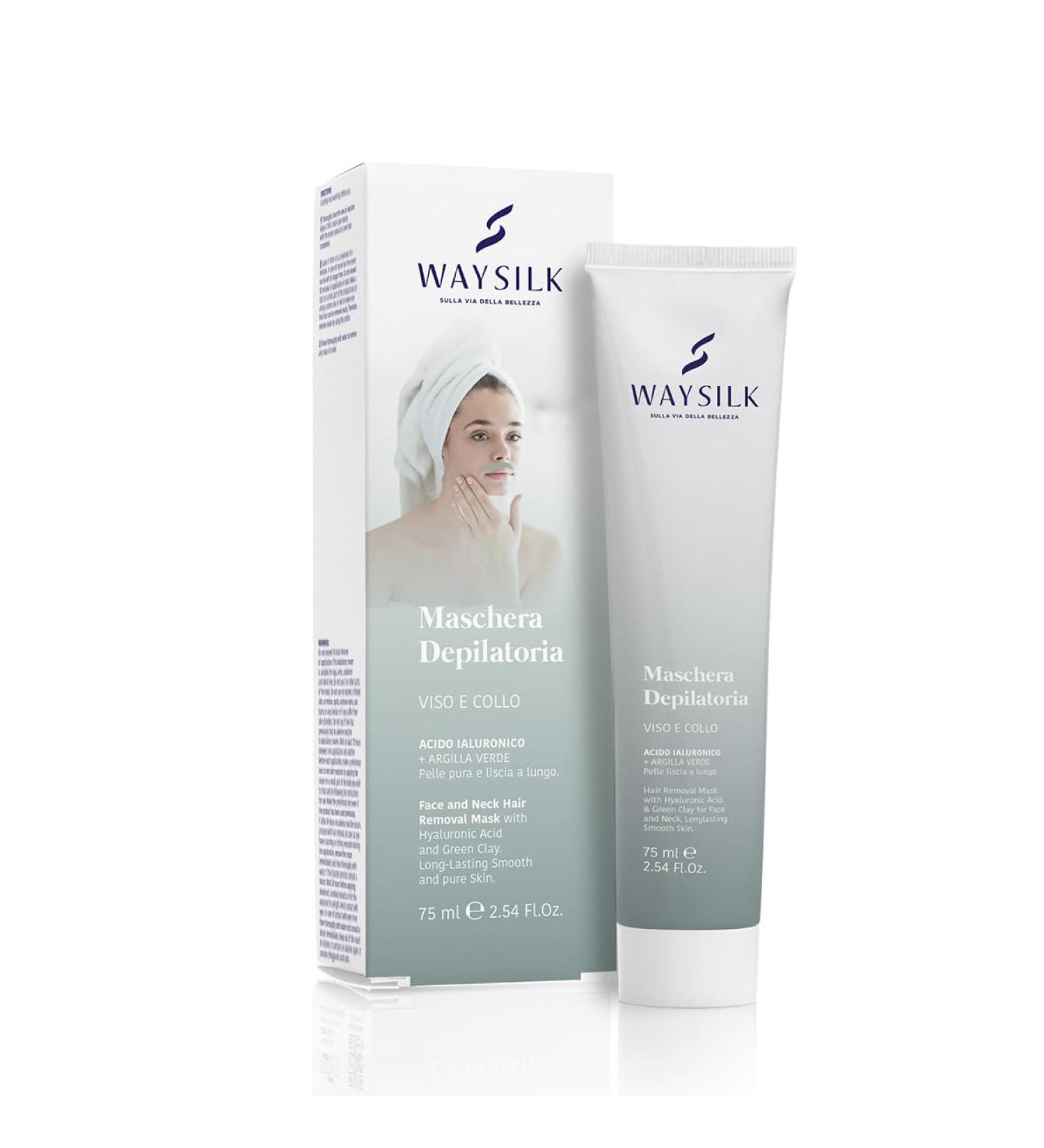  WAYSILK Hair removal mask for face and neck depilatory cream with hyaluronic acid green and white clay for long-lasting smooth skin 75 ml - Buy Online on GoSupps.com