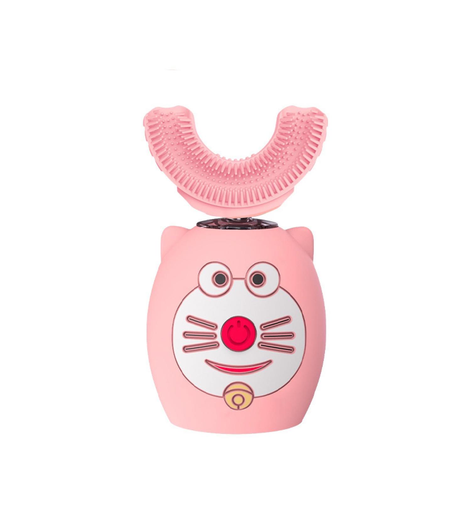 Teeth Whitening U-Shaped Children's Toothbrush Ultrasonic Cleaning Teeth Smart Toothbrush Silicone Waterproof Rechargeable Electric Toothbrush Dd Powder (1 7 Years Old) with Base and Cup