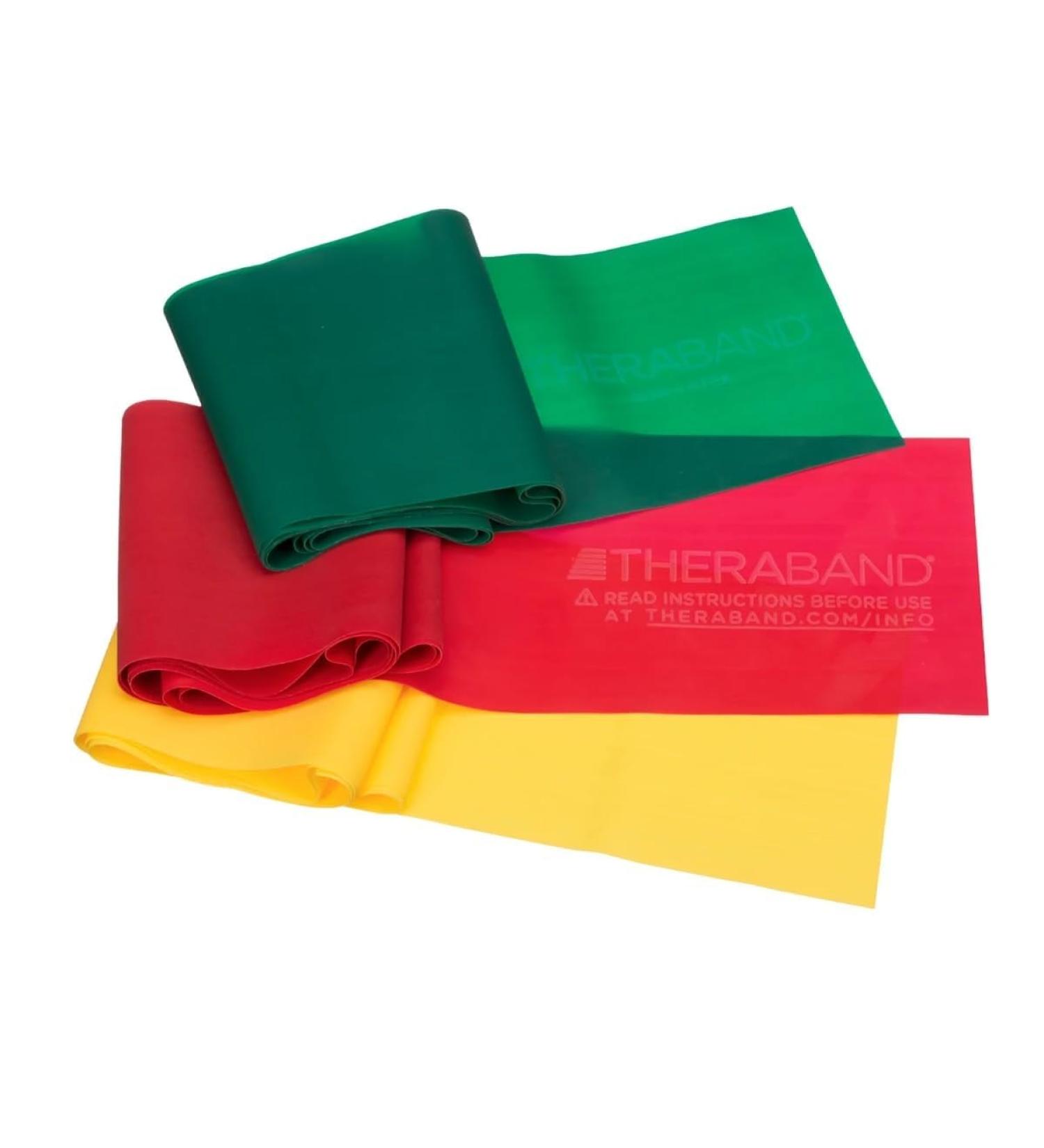 THERABAND Resistance Bands Set - Non-Latex Elastic for Upper & Lower Body Exercise Strength Training Physical Therapy Pilates & Rehab - Beginner Friendly - Yellow Red & Green - Buy Online on GoSupps.com